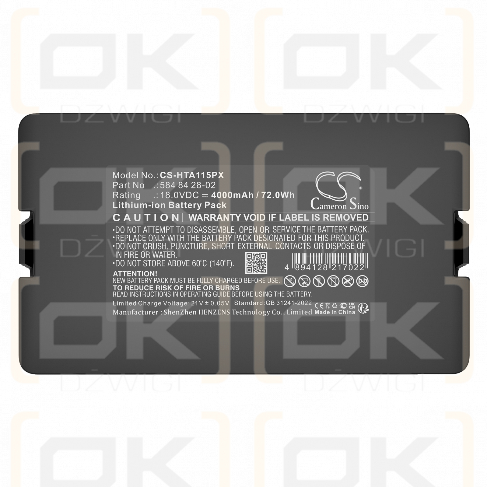 Husqvarna Sileno Life / 584 84 28-02 4000mAh Li-ion 18.0V (Cameron Sino)