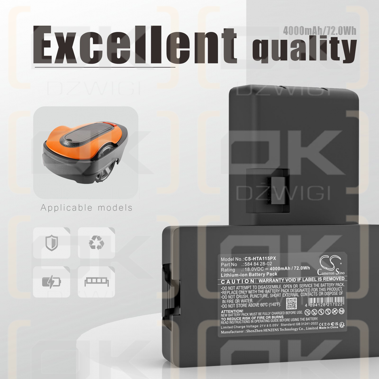 Husqvarna Sileno Life / 584 84 28-02 4000mAh Li-ion 18.0V (Cameron Sino)