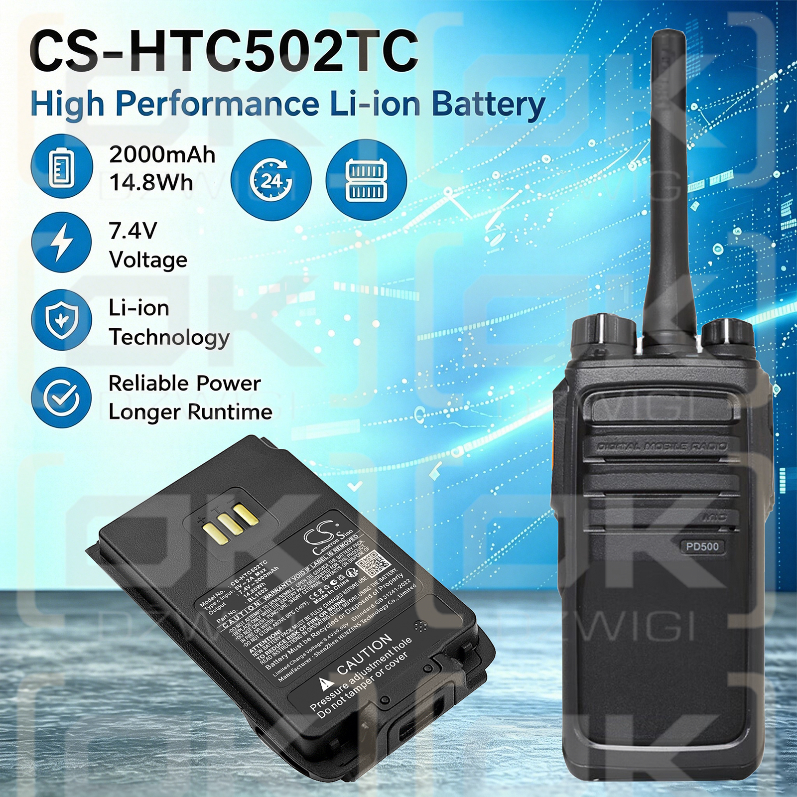 Сменный аккумулятор для HYT PD688 / BL1502 2000 мАч Li-ion 7,4 В (Cameron Sino)
