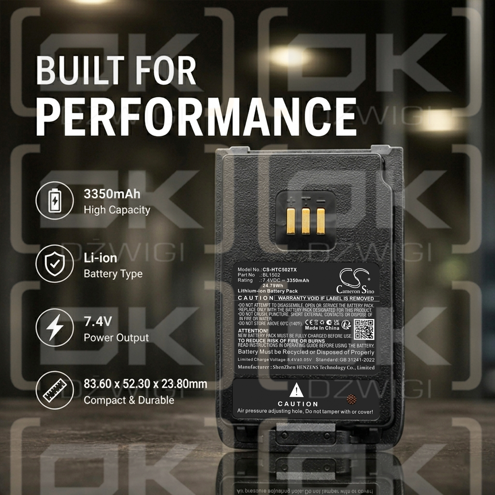 Сменный аккумулятор для HYT PD688 / BL1502 3350 мАч Li-ion 7,4 В (Cameron Sino)