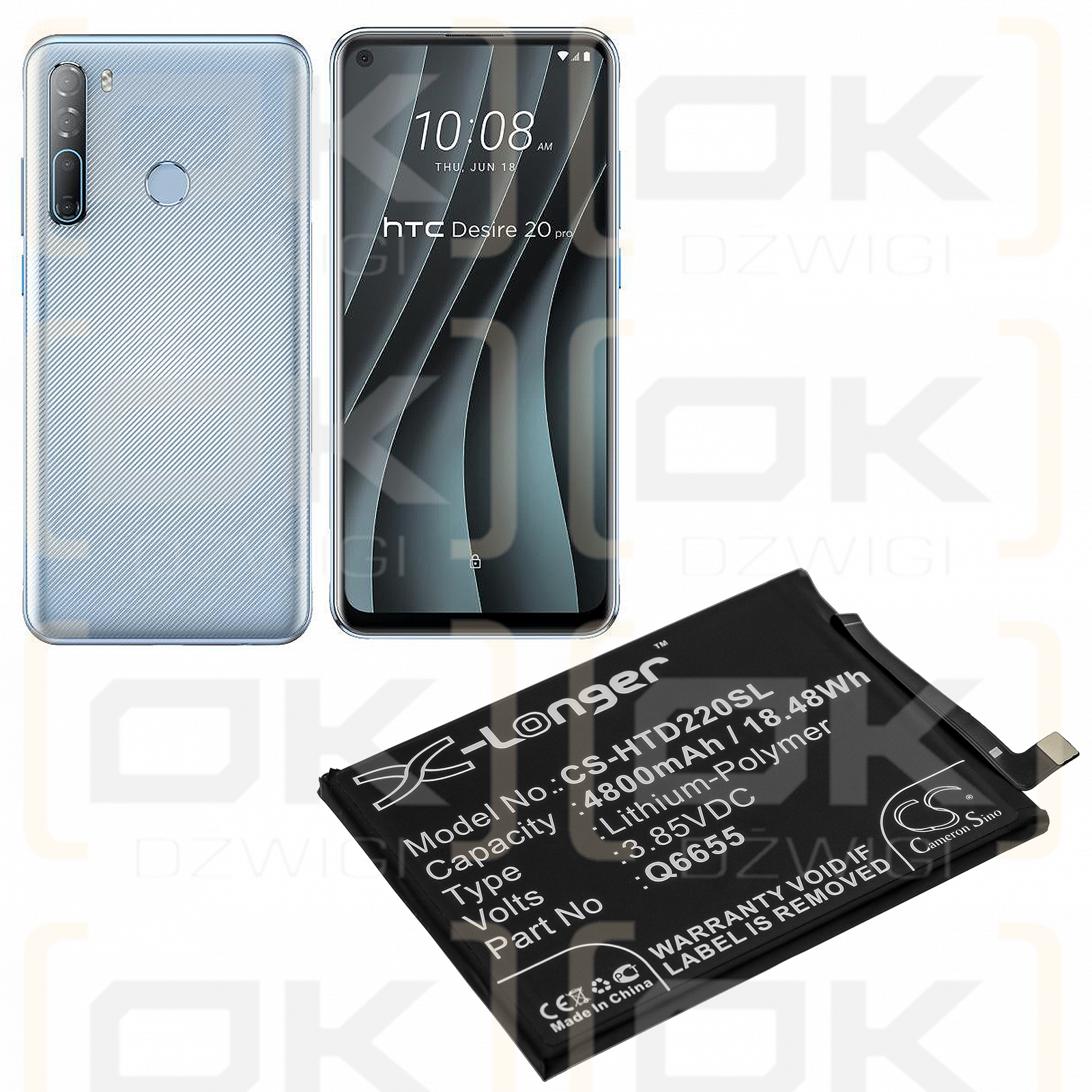 HTC Desire 20 Pro / Q6655 4800mAh Li-Polymer 3.85V (Cameron Sino)