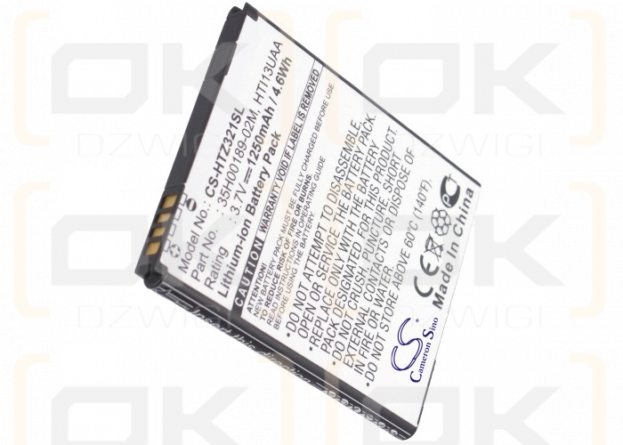 Replacement Battery for HTC PK07110 / 35H00189-02M 1250mAh Li-ion 3.7V (Cameron Sino)
