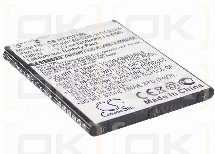 Replacement Battery for HTC PK07110 / 35H00189-02M 1250mAh Li-ion 3.7V (Cameron Sino)