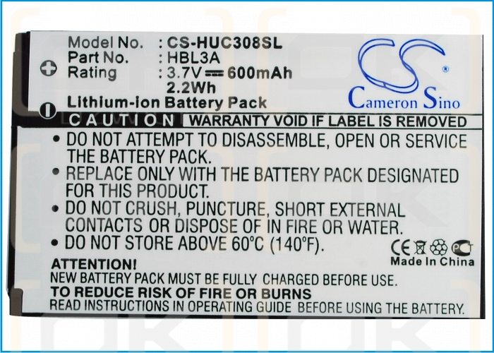 Replacement Battery for Huawei C2610 / HBL3A 600mAh Li-ion 3.7V (Cameron Sino)