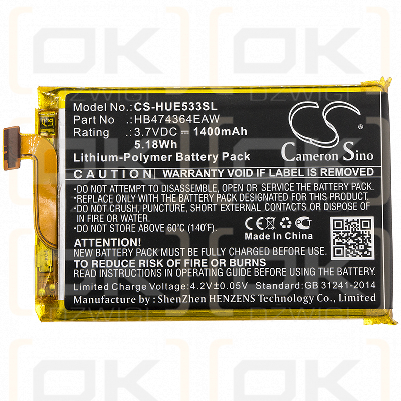 Huawei E5338-BK / HB474364EAW 1400 mAh Li-Polymer 3,7 V (Cameron Sino)