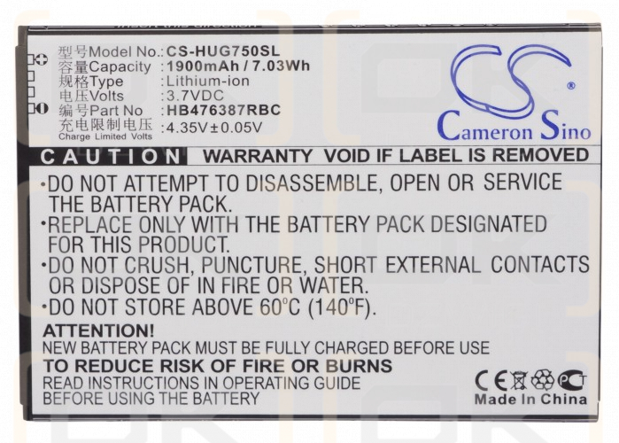 Huawei Ascend G750-T20 / HB476387RBC 1900mAh Li-ion 3.7V (Cameron Sino)