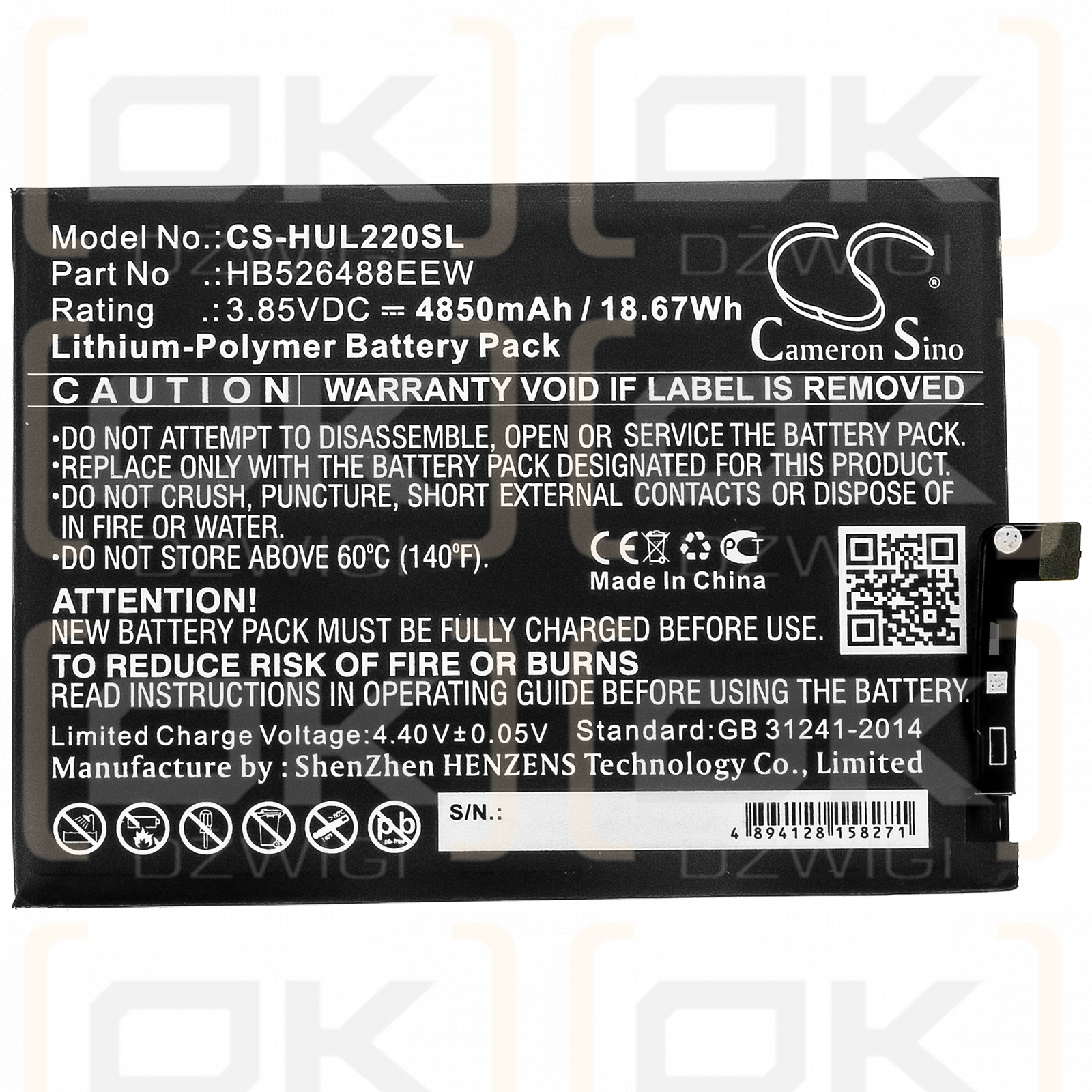 Huawei DNN-L29 / HB526488EEW 4850mAh Li-polímero 3.85V (Cameron Sino)