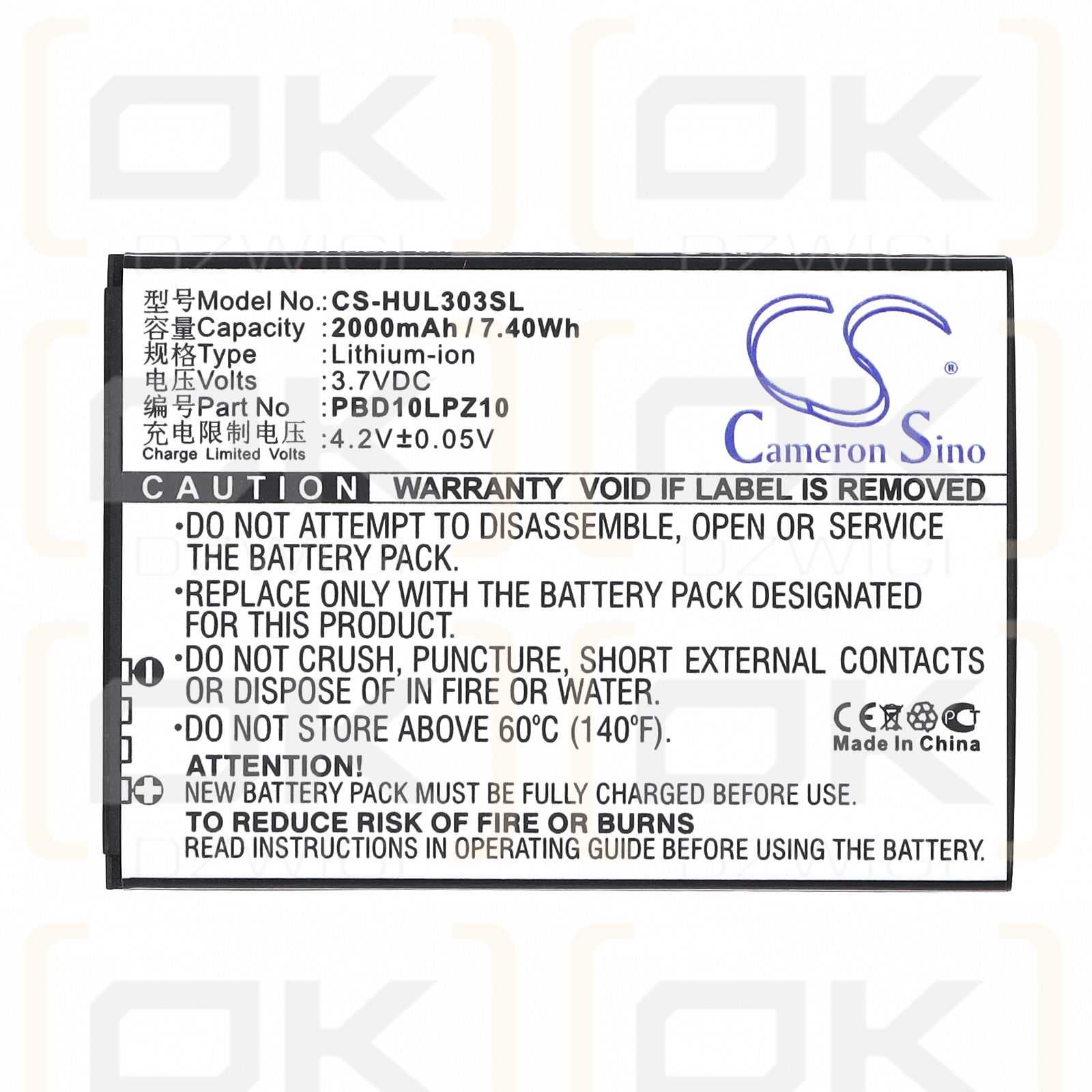 Huawei 303HW / PBD10LPZ10 2000 мАч Li-ion 3,7 В (Cameron Sino)