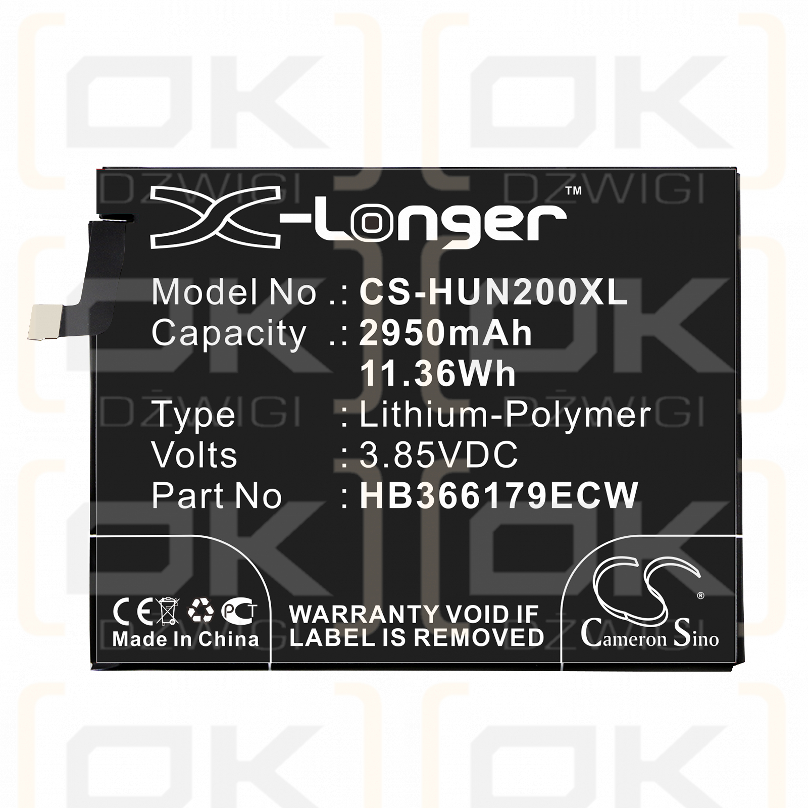 Huawei PIC-AL00 / HB366179ECW 2950mAh Li-Polymer 3.85V (Cameron Sino)