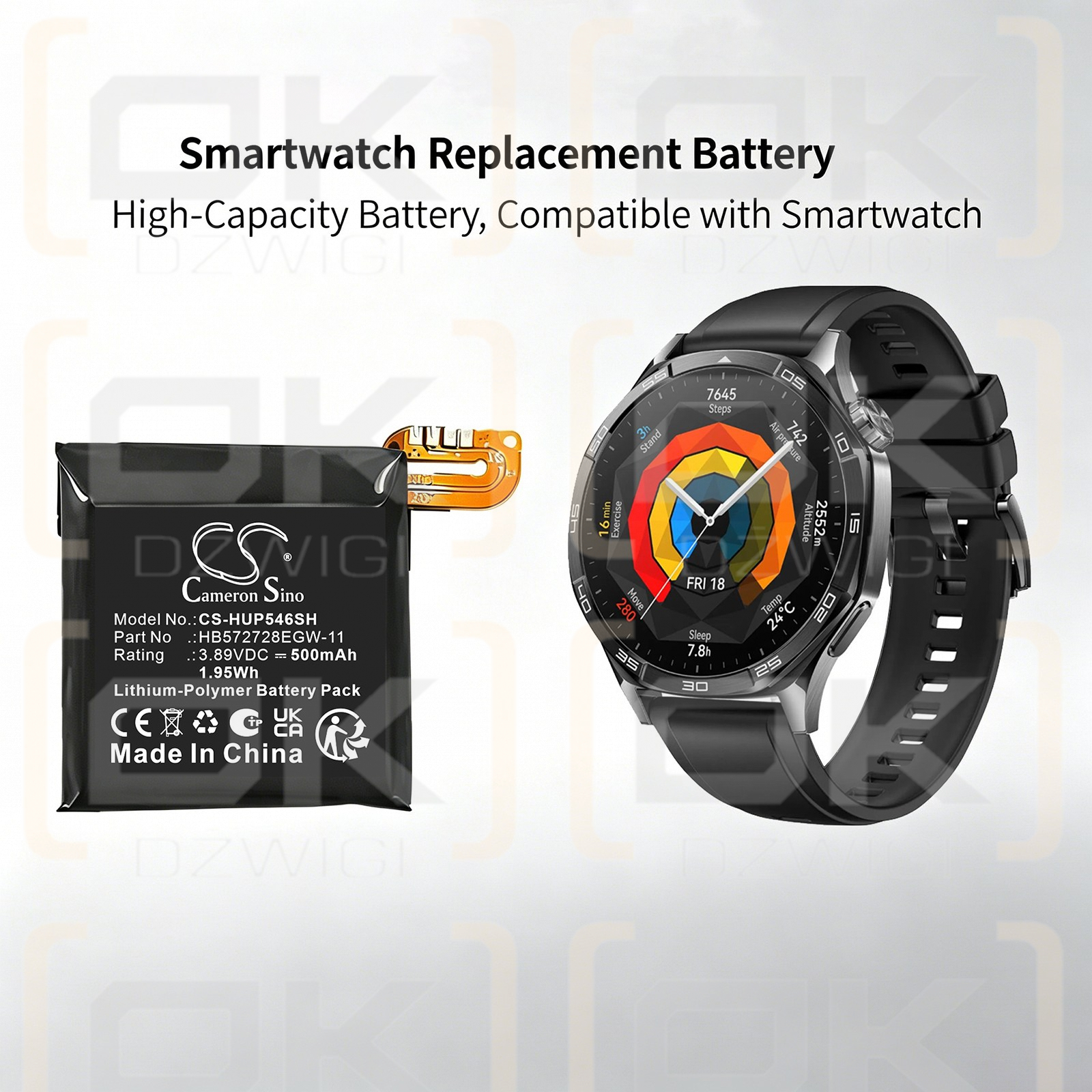 Ersatzakku für Huawei Watch GT5 46mm / HB572728EGW-11 500mAh Li-Polymer 3.89V (Cameron Sino)