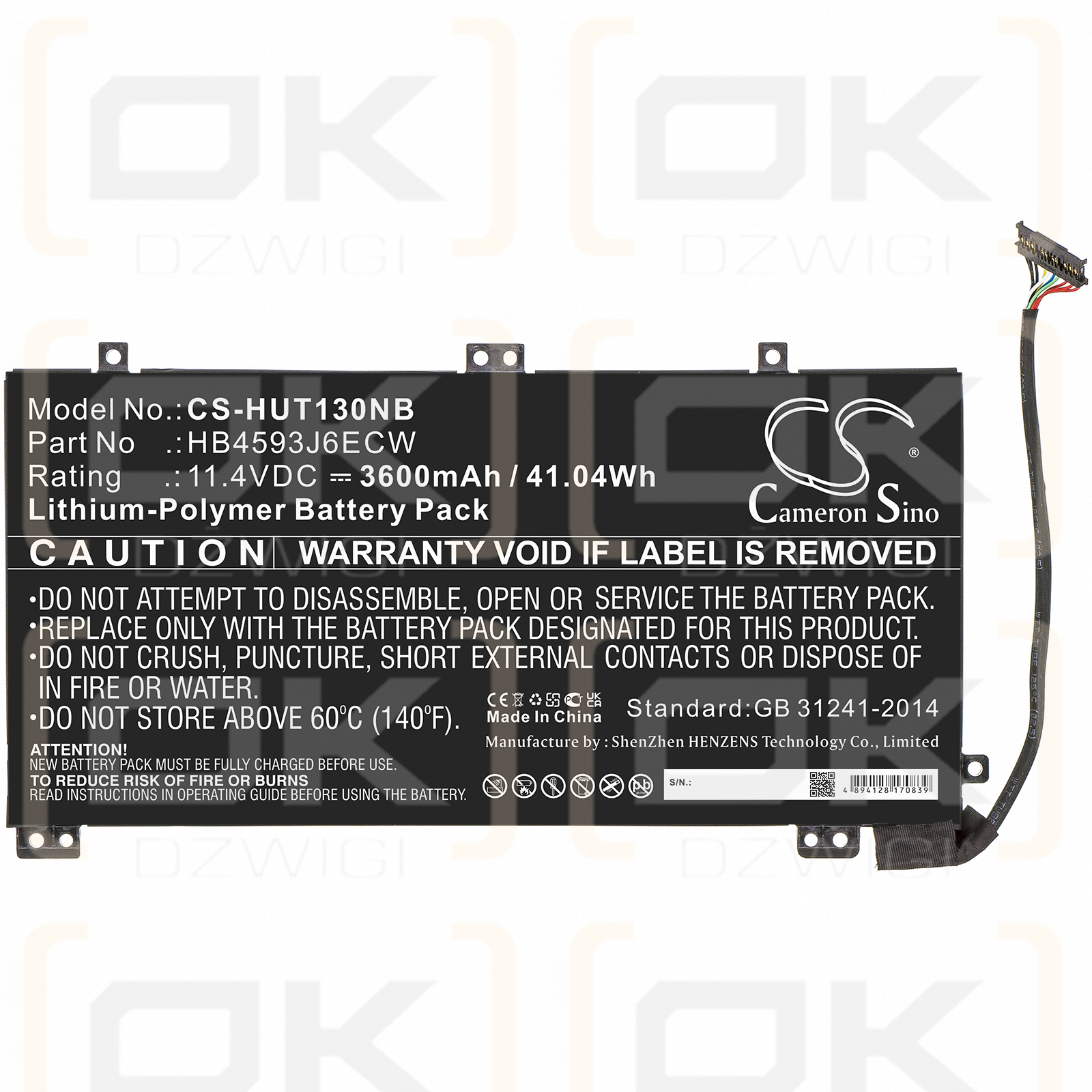 Huawei WRT-W19L / HB4593J6ECW 3600 mAh Li-Polymer 11,4 V (Cameron Sino)