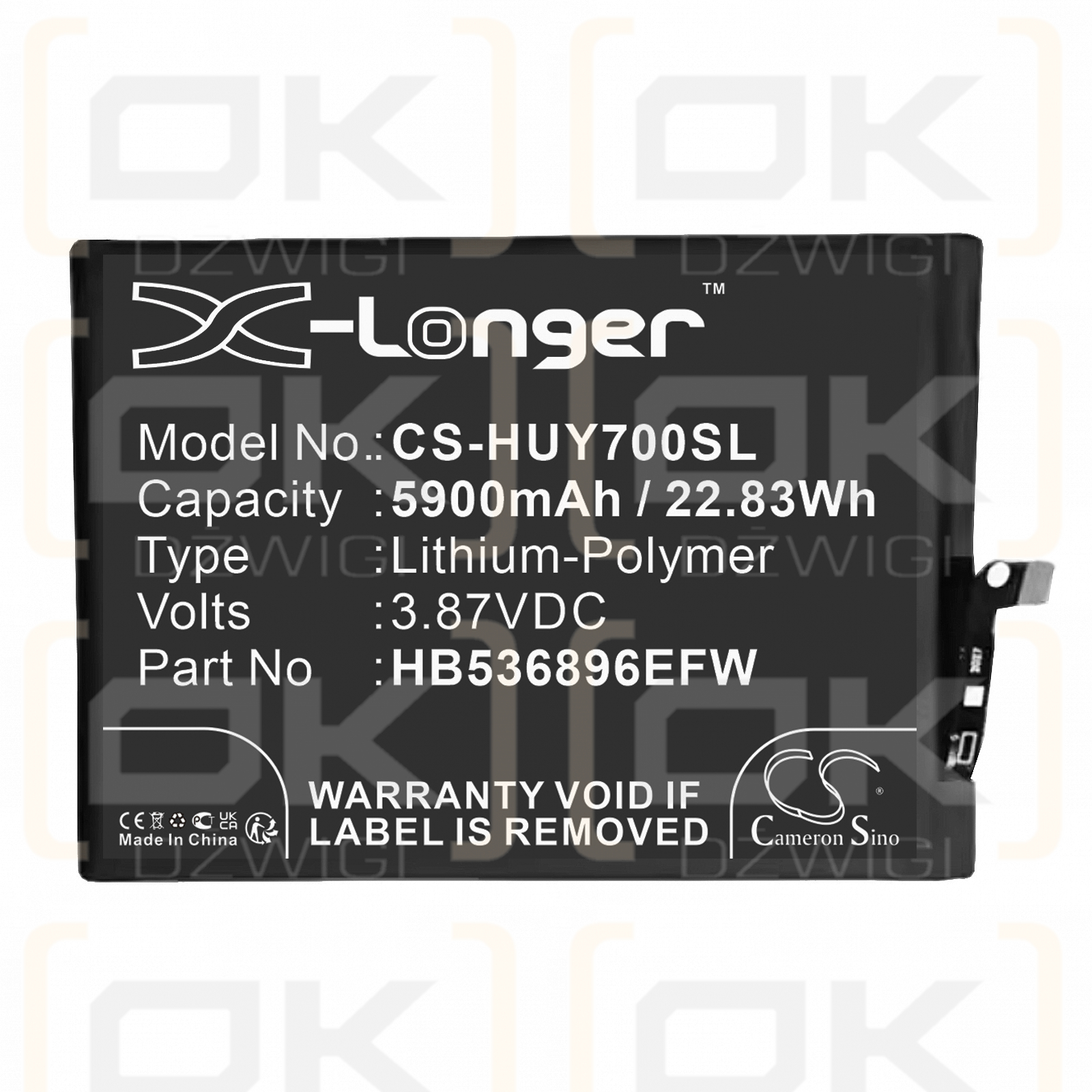 Huawei MGA-AL00 / HB536896EFW 5900mAh Li-Polymer 3.87V (Cameron Sino)