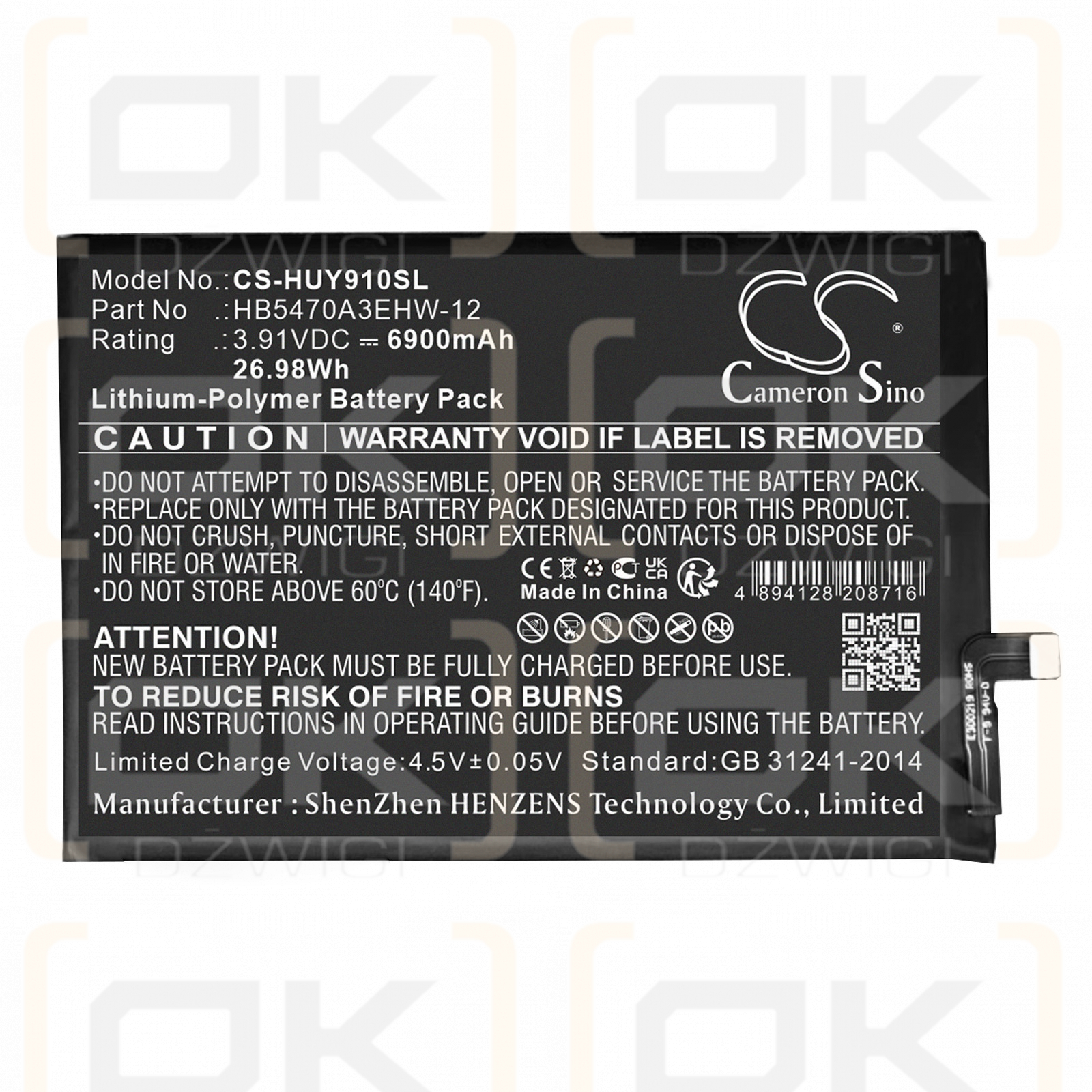 Huawei STG-AL00 / HB5470A3EHW-12 6900mAh Li-Polímero 3.91V (Cameron Sino)