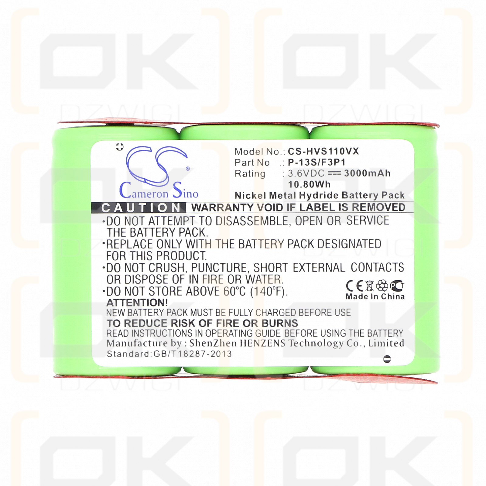 Hoover S1117900 / P-13S/F3P1 3000 mAh Ni-MH 3.6 V (Cameron Sino)