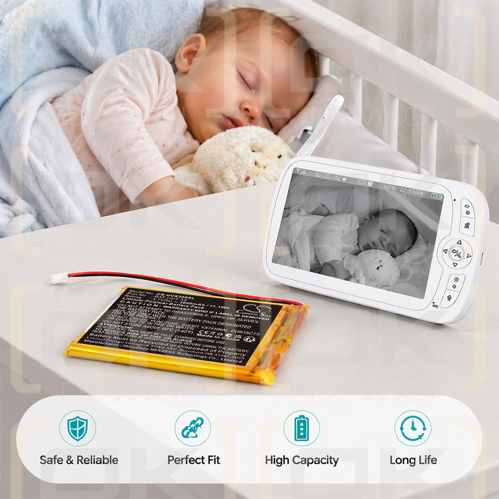 Сменный аккумулятор для детского видеоняни HeimVision Soothe 3 / BAT-HV3-A2 3000 мАч Li-Polymer 3,7 В (Cameron Sino)