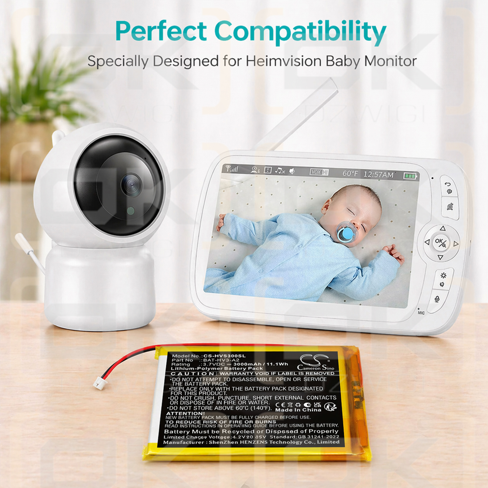 Сменный аккумулятор для детского видеоняни HeimVision Soothe 3 / BAT-HV3-A2 3000 мАч Li-Polymer 3,7 В (Cameron Sino)