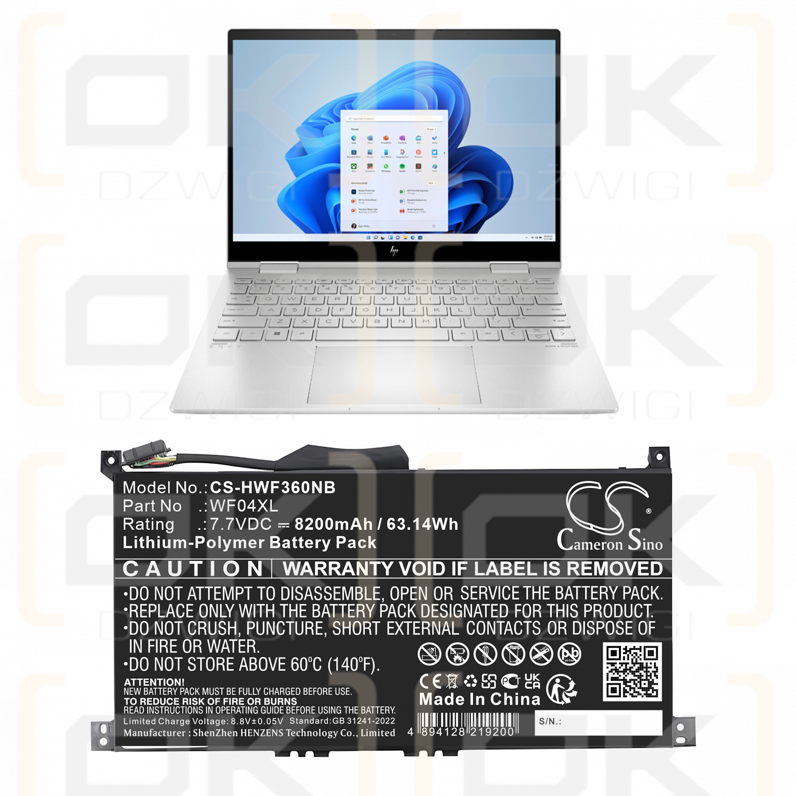 HP ENVY x360 13-bf0048TU / HSTNN-OB2Y 8200 mAh Li-Polymer 7,7 V (Cameron Sino)