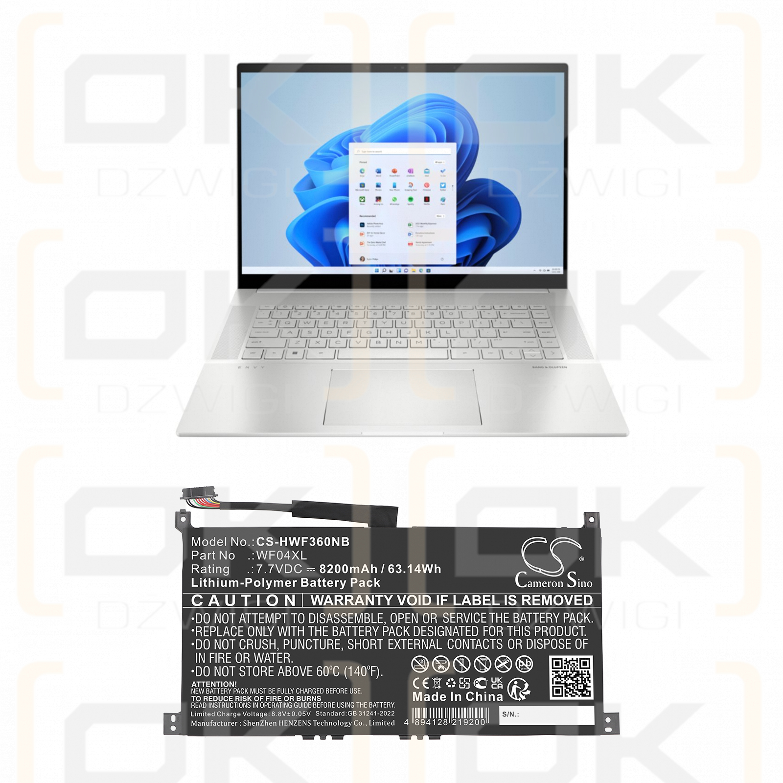 HP ENVY x360 13-bf0048TU / HSTNN-OB2Y 8200 mAh Li-Polymer 7,7 V (Cameron Sino)