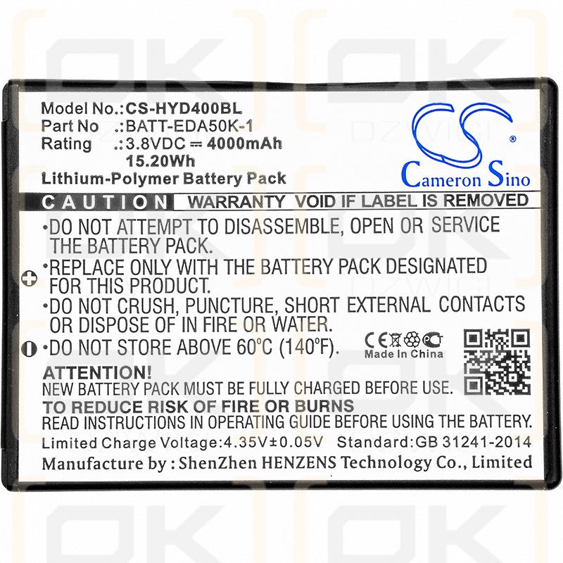 Honeywell Scanpal EDA71 / BATT-EDA40-1 4000 mAh Li-Polymer 3,8 V (Cameron Sino)