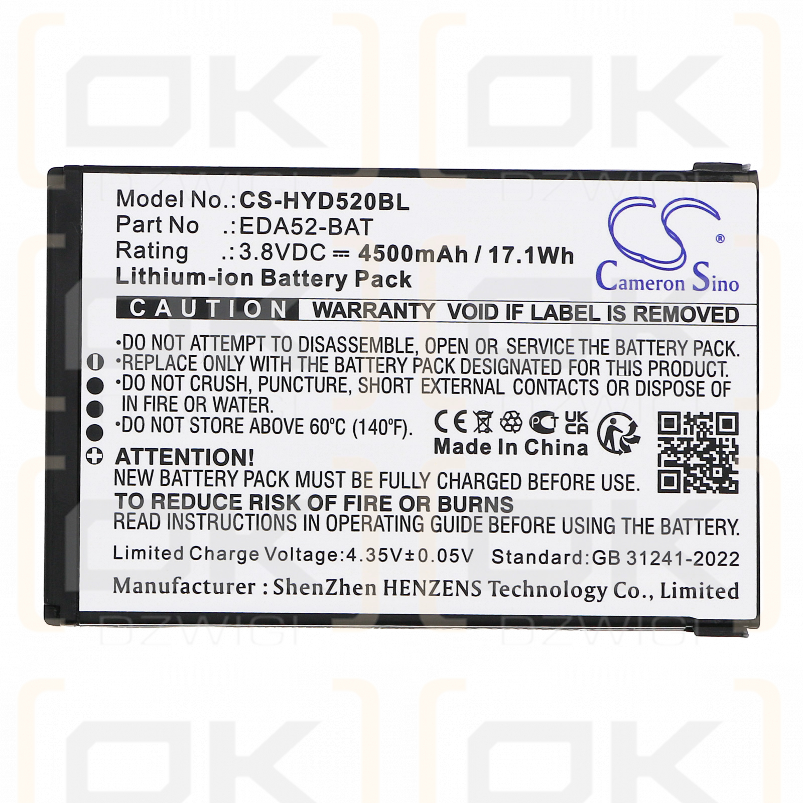 Honeywell ScanPal EDA52 / 50172021-001 4500mAh Li-ion 3.8V (Cameron Sino)