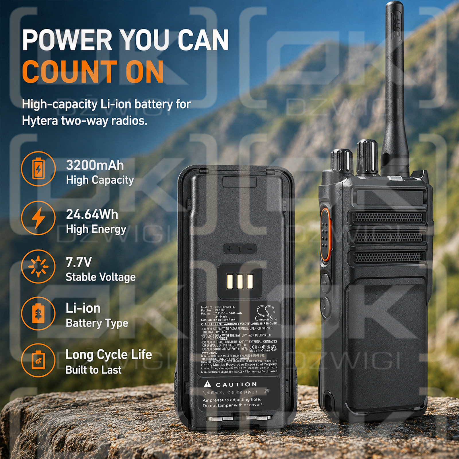 Сменный аккумулятор для Hytera HP660 / BL1508 3200 мАч Li-ion 7,7 В (Cameron Sino)