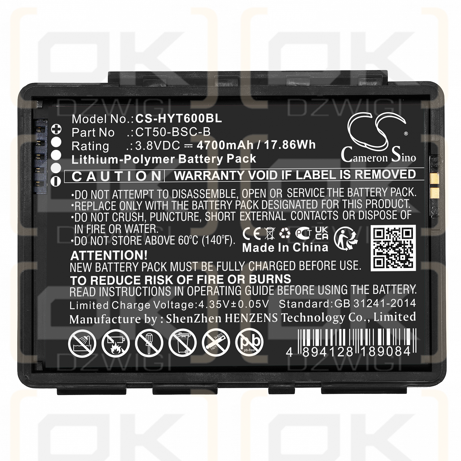 Honeywell CT60XP NI / CT50-BSC-B 4700mAh Li-Polymer 3.8V (Cameron Sino)