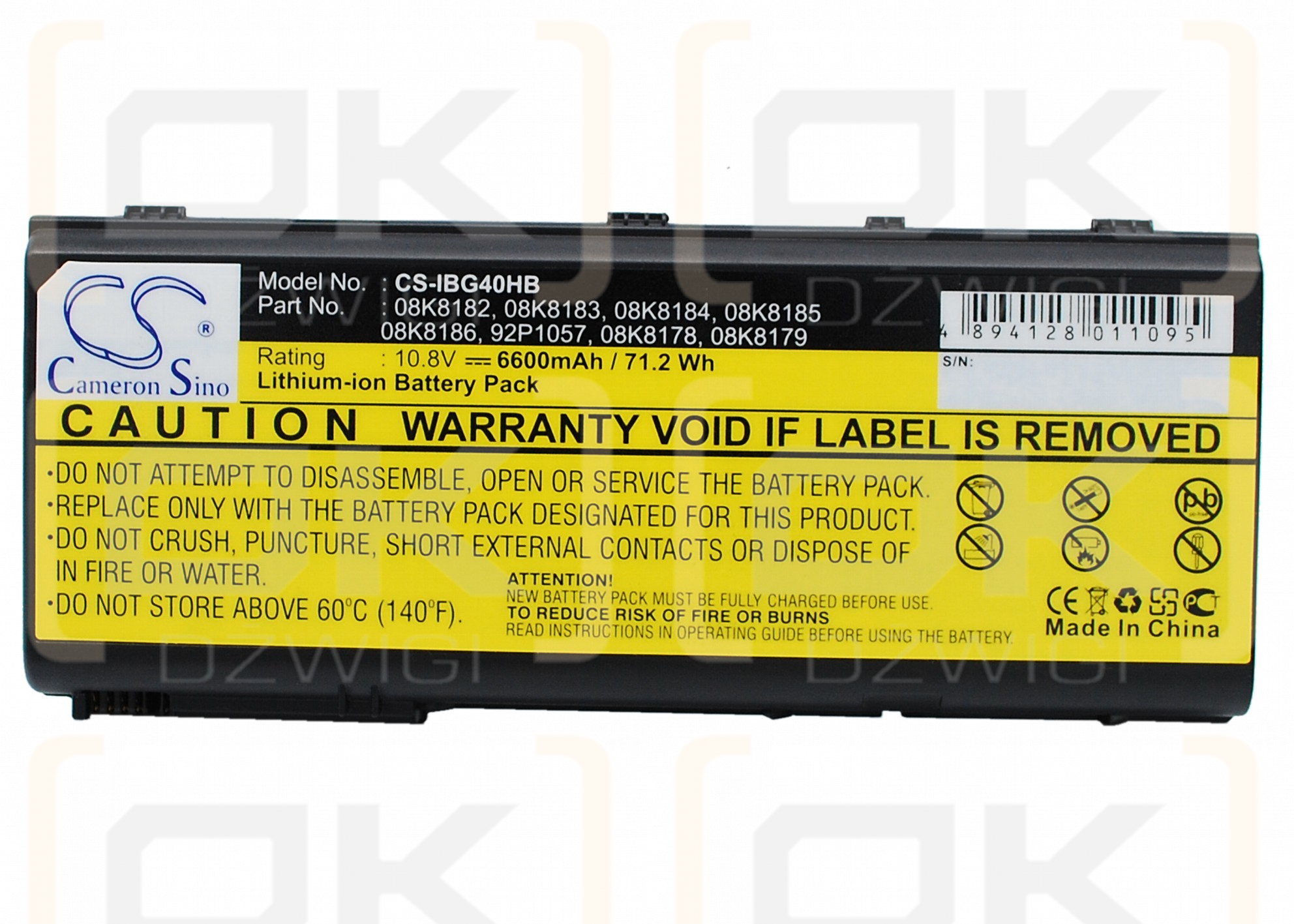 IBM ThinkPad G40-2387 / 08K8182 6600 mAh Li-Ion 10,8 V (Cameron Sino)