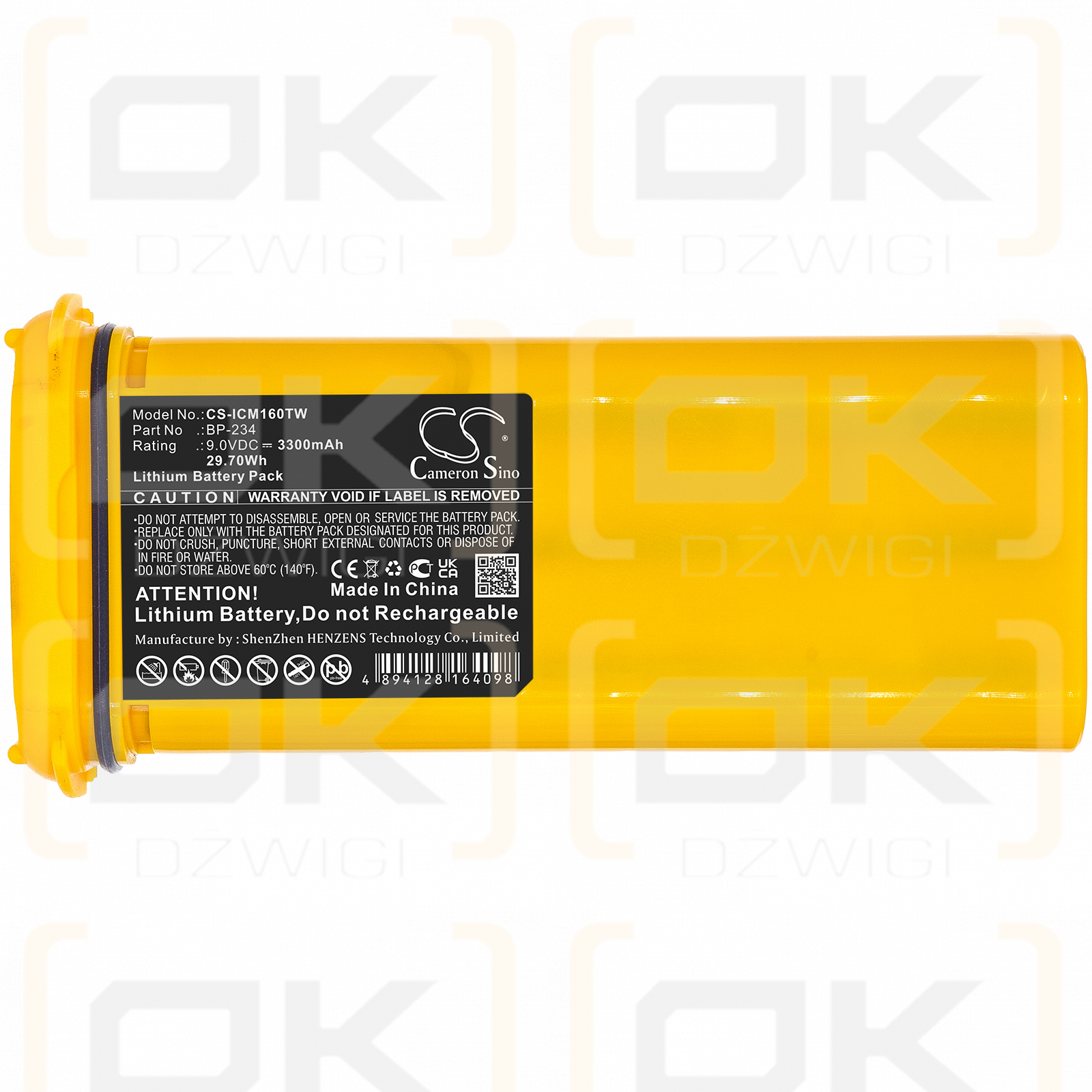 Icom IC-GM1600E / BP-234 3300 mAh Lithium 9,0 V (Cameron Sino)