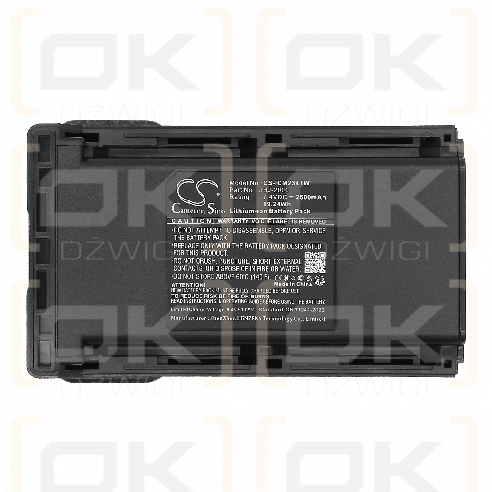 Batería de iones de litio Icom IC-F44GT/BJ-2000 de 2600 mAh y 7,4 V (Cameron Sino)