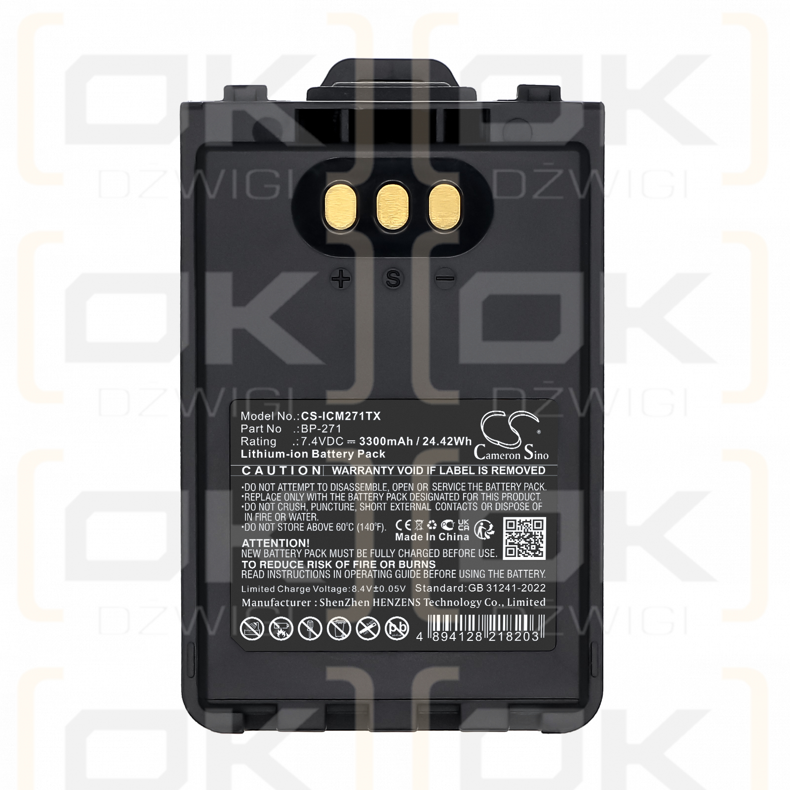 Batería de iones de litio Icom IC-51E/BP-271 de 3300 mAh y 7,4 V (Cameron Sino)