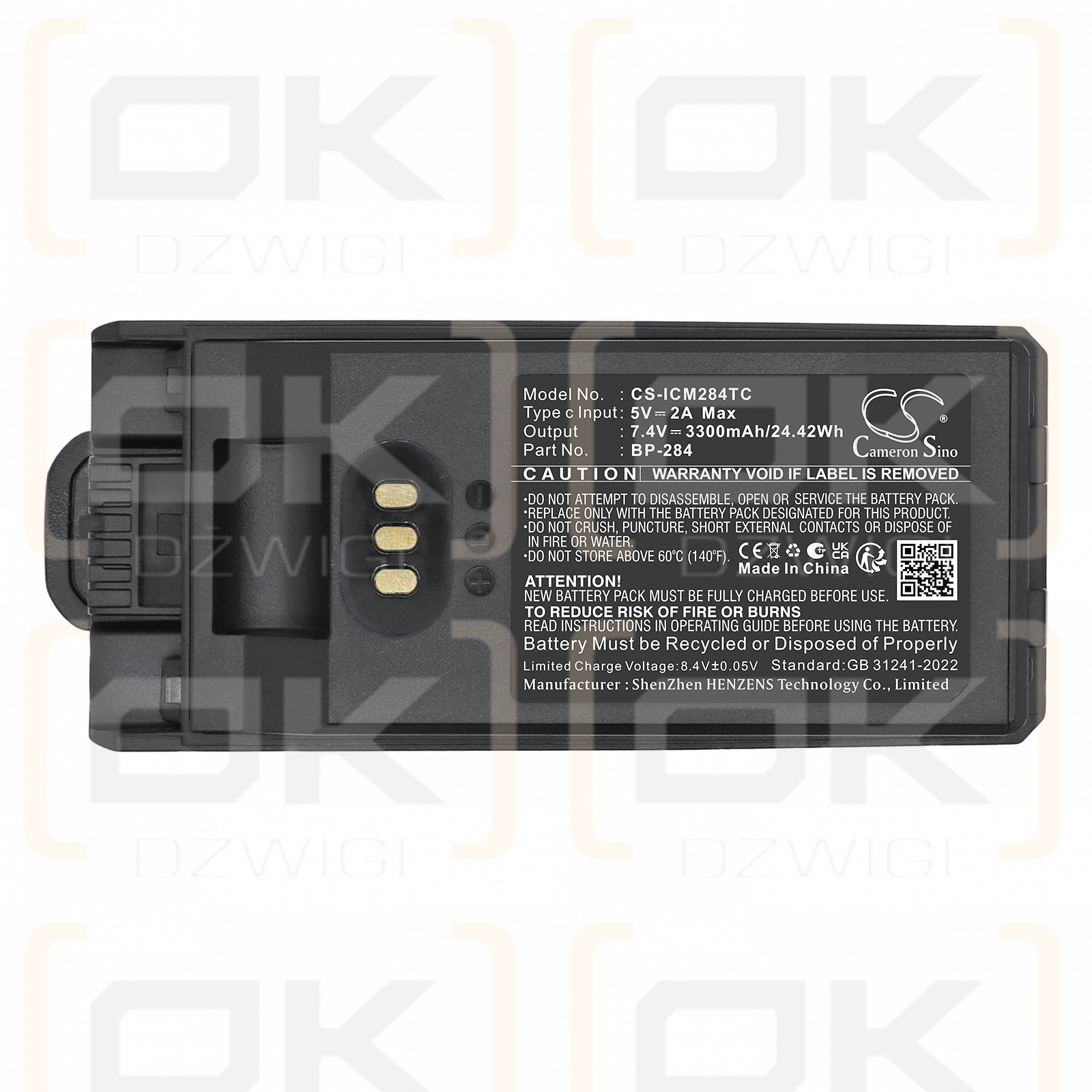Batería de repuesto para Icom IP740D / BP-283, 3300 mAh, iones de litio, 7,4 V (Cameron Sino)