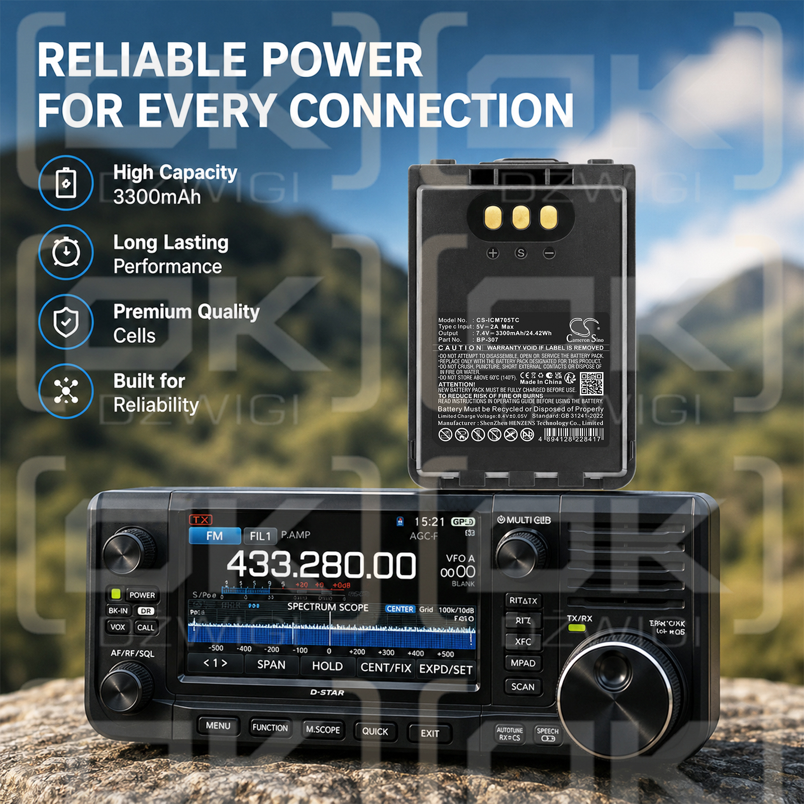Batería de repuesto para Icom IP-503H / BP-307, 3300 mAh, iones de litio, 7,4 V (Cameron Sino)