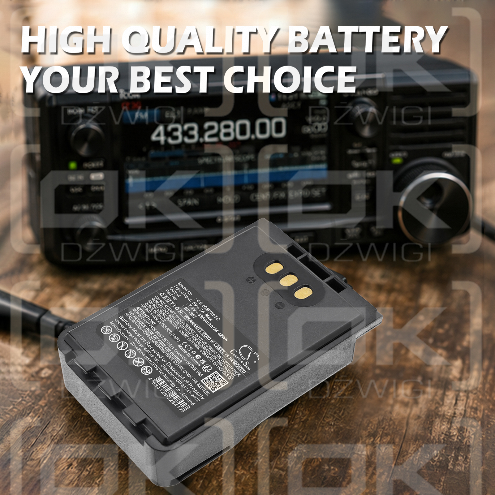 Batería de repuesto para Icom IP-503H / BP-307, 3300 mAh, iones de litio, 7,4 V (Cameron Sino)
