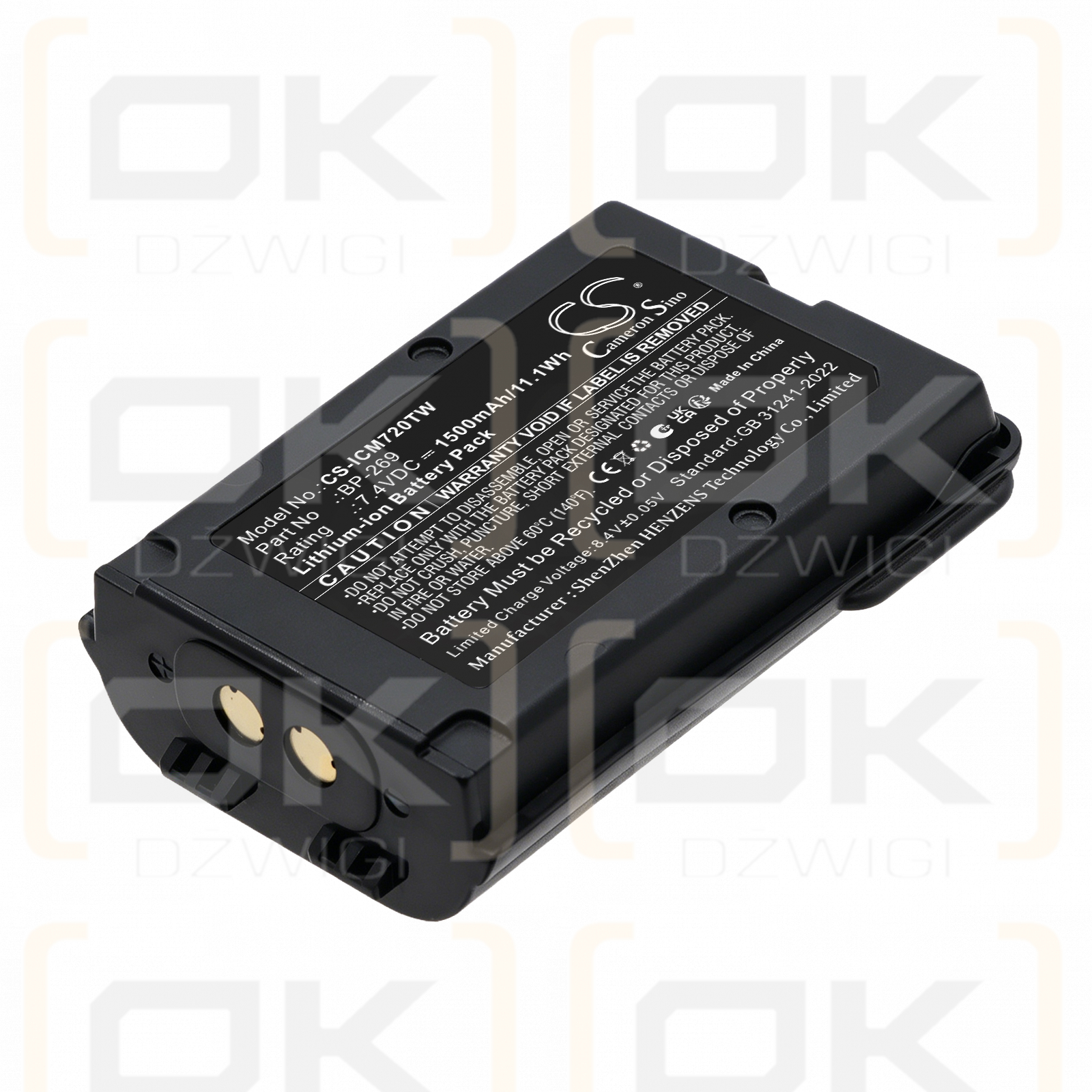 Batería de repuesto para Icom IC-M73J / BP-269, 1500 mAh, iones de litio, 7,4 V (Cameron Sino)