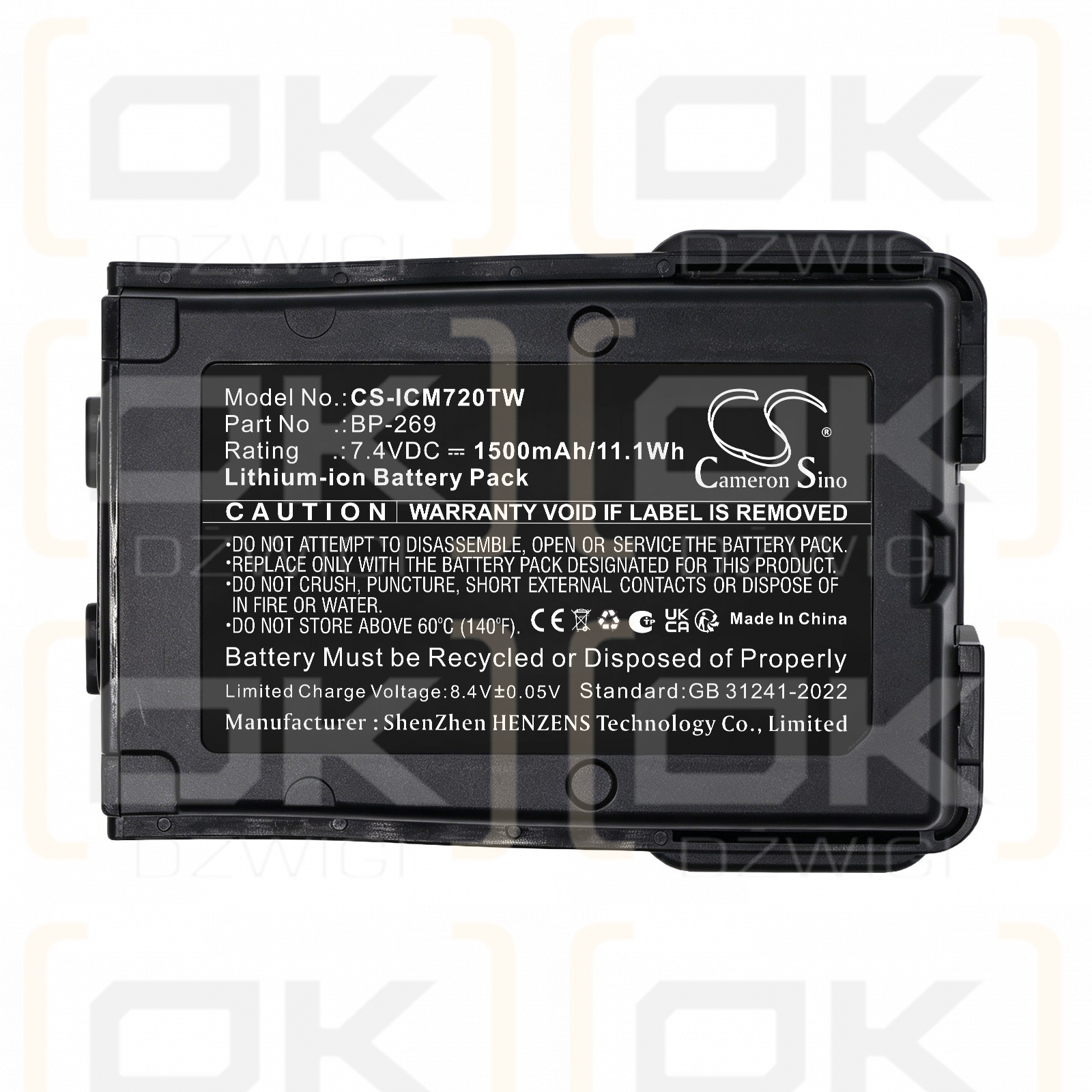 Batería de repuesto para Icom IC-M73J / BP-269, 1500 mAh, iones de litio, 7,4 V (Cameron Sino)