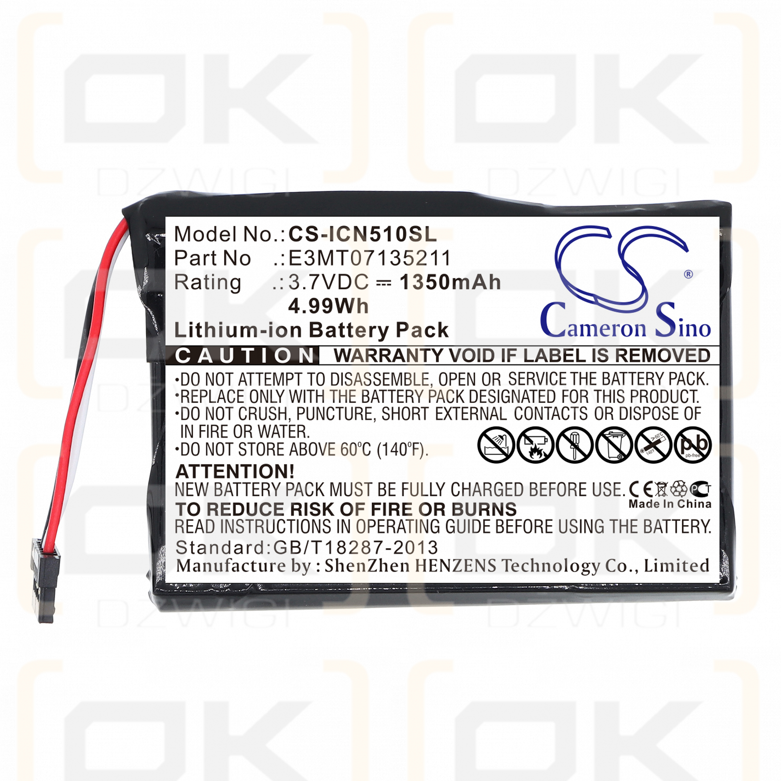 Navman iCN550 / E3MT07135211 1350 mAh Li-ion 3,7 V (Cameron Sino)