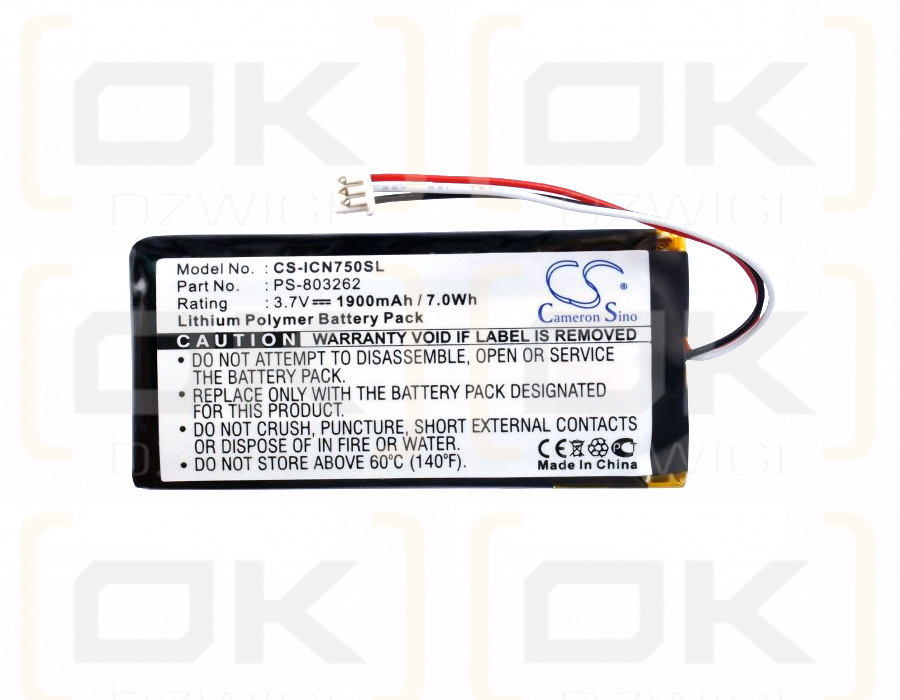 Navman iCN750 / PS-803262 1900mAh Li-Polymer 3.7V (Cameron Sino)