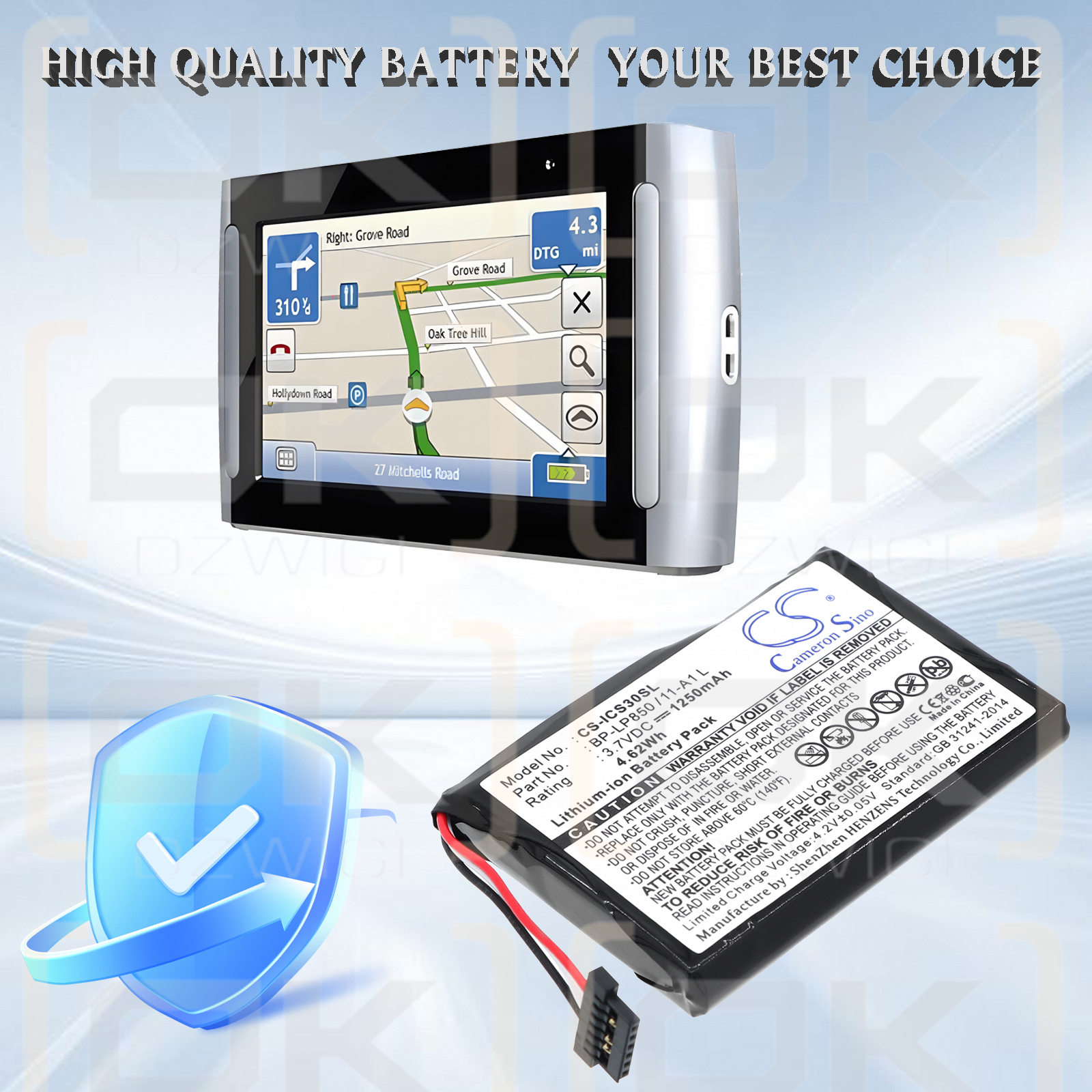 Navman S90i / BP-LP850/11-A1 L 1250 mAh Li-ion 3,7 V (Cameron Sino)