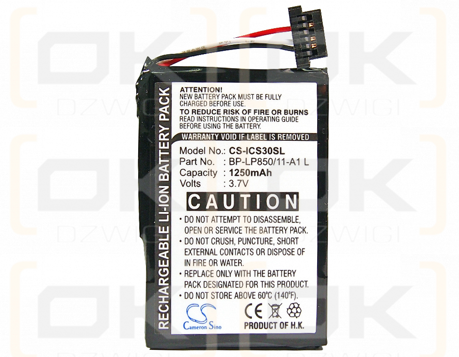 Navman S90i / BP-LP850/11-A1 L 1250mAh Li-ion 3.7V (Cameron Sino)