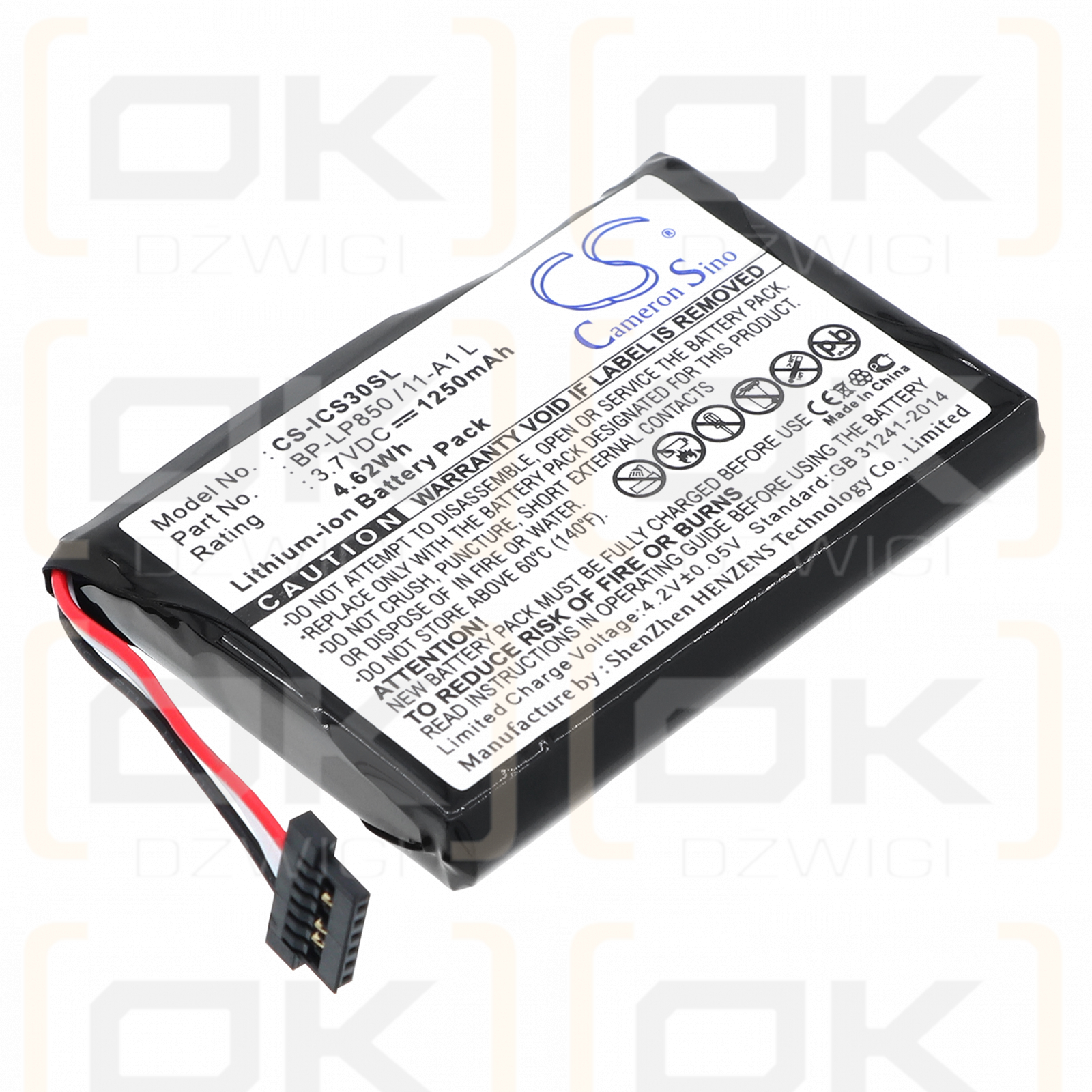 Navman S90i / BP-LP850/11-A1 L 1250 mAh Li-ion 3,7 V (Cameron Sino)