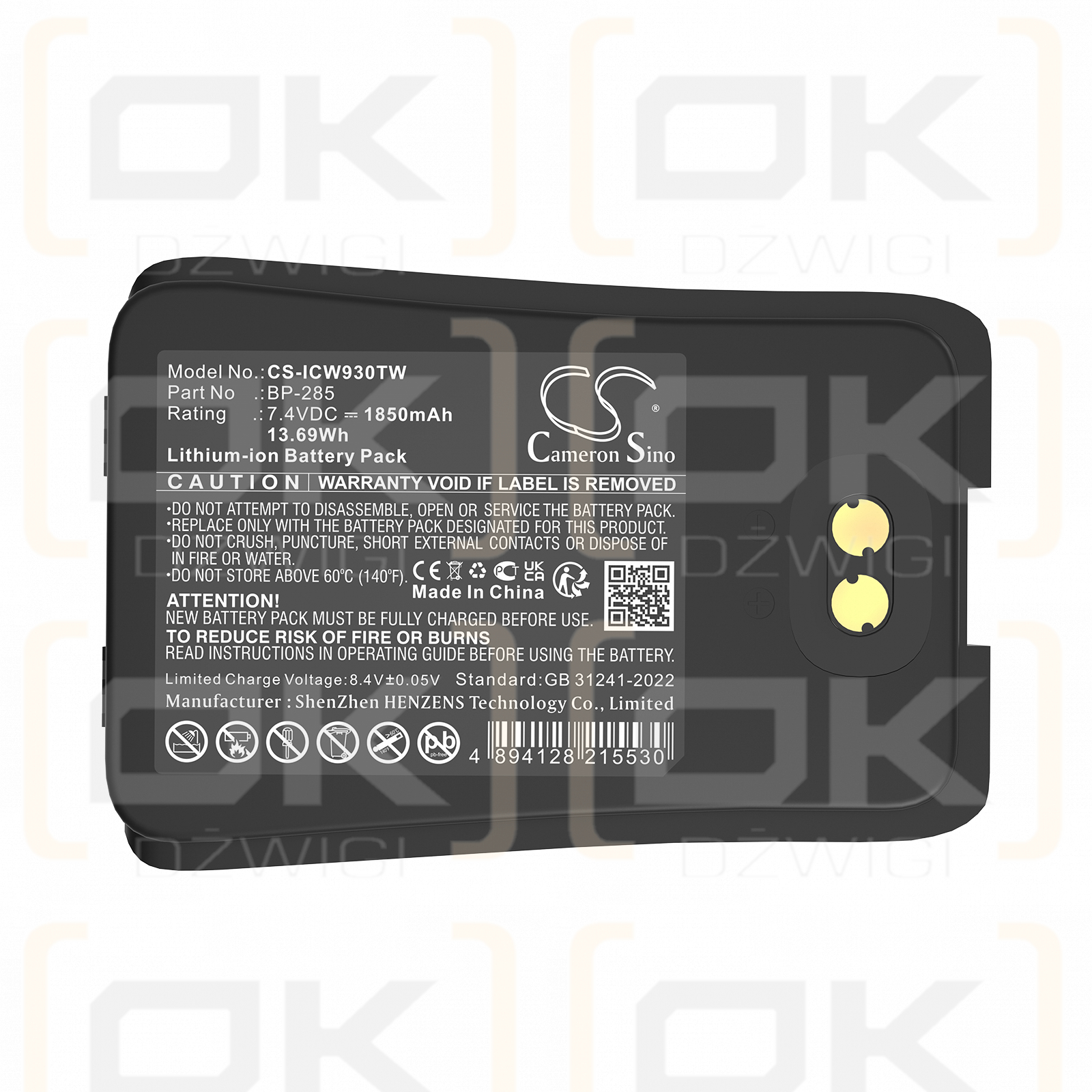 Batería de iones de litio Icom IC-M93D/BP-285 de 1850 mAh y 7,4 V (Cameron Sino)