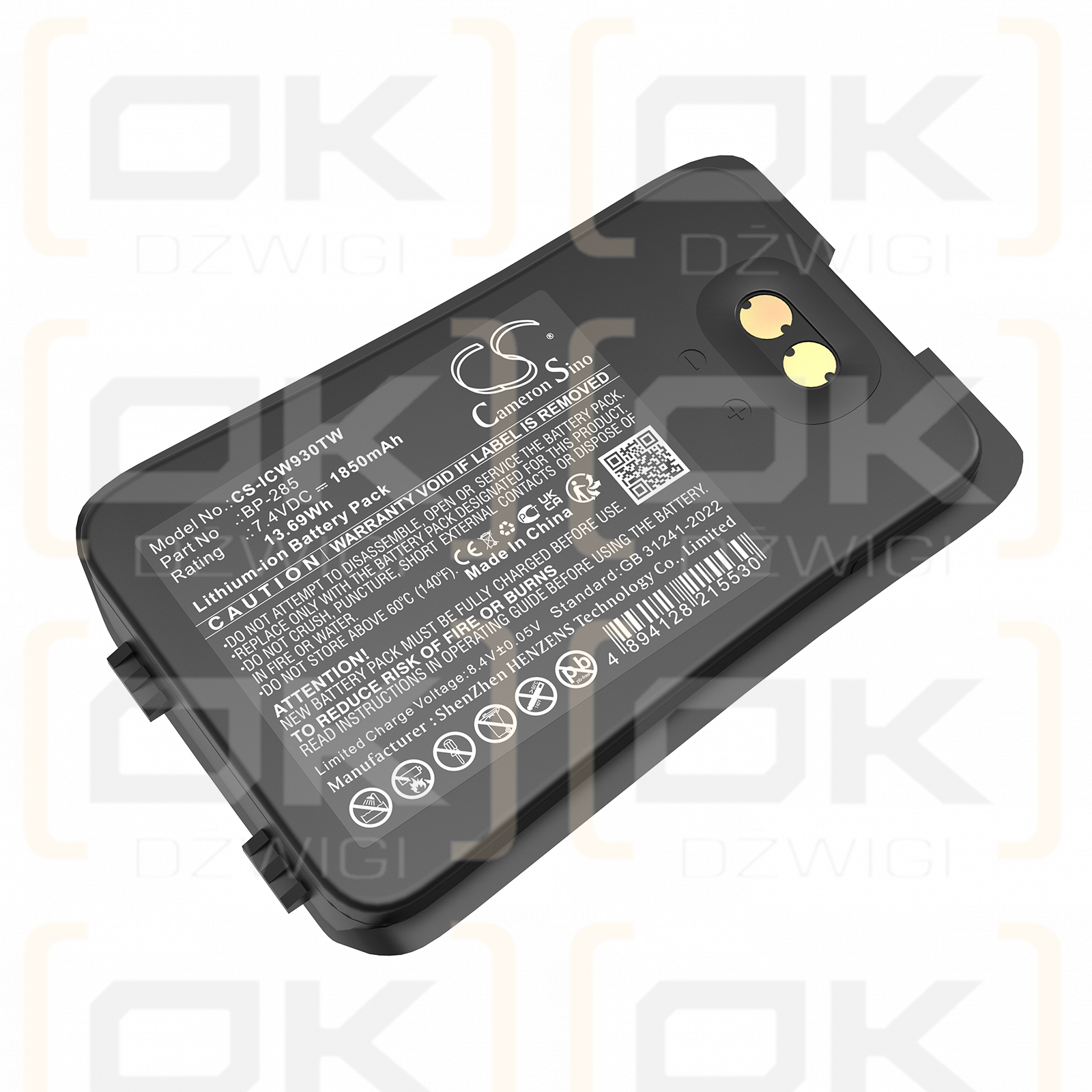 Batería de iones de litio Icom IC-M93D/BP-285 de 1850 mAh y 7,4 V (Cameron Sino)