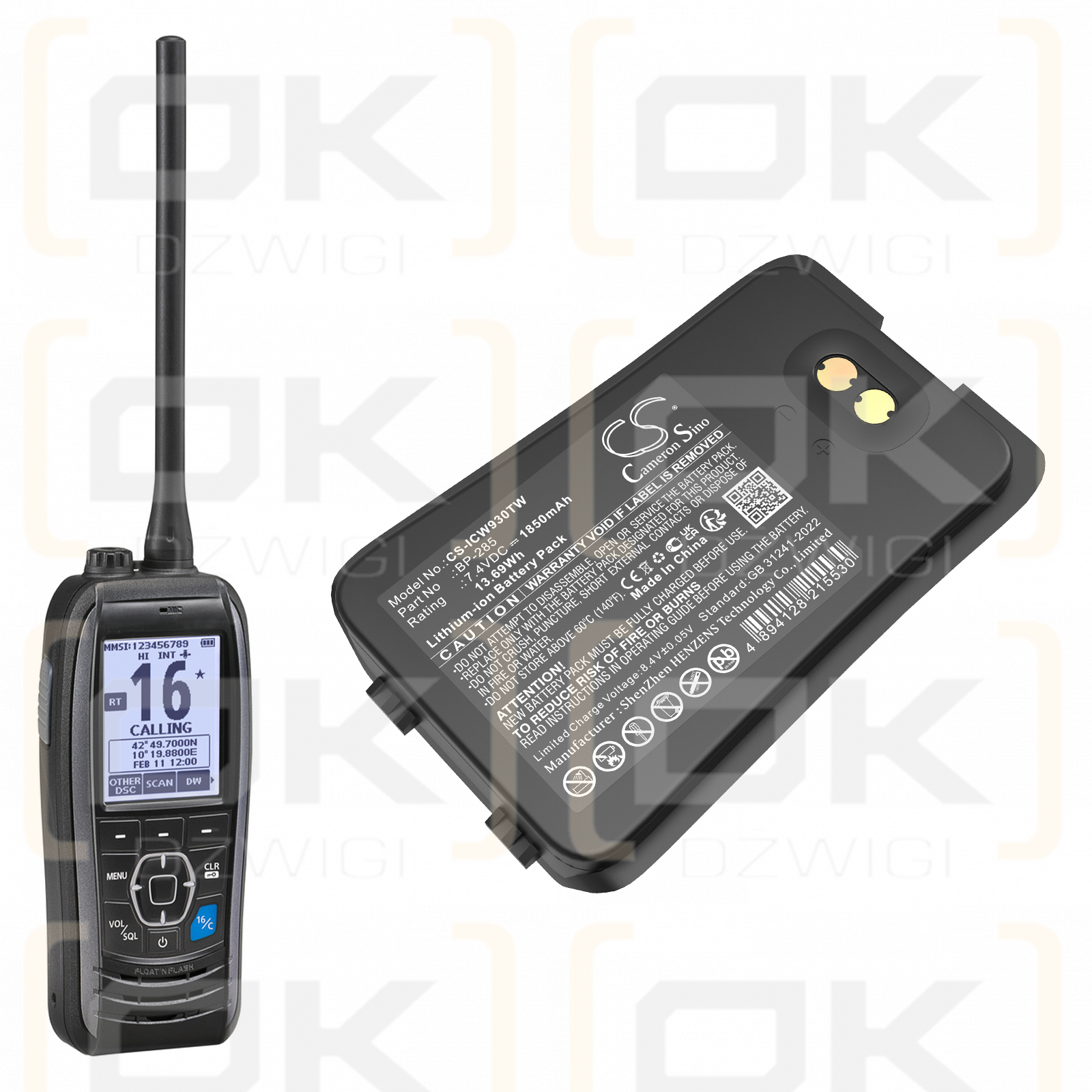 Batería de iones de litio Icom IC-M93D/BP-285 de 1850 mAh y 7,4 V (Cameron Sino)