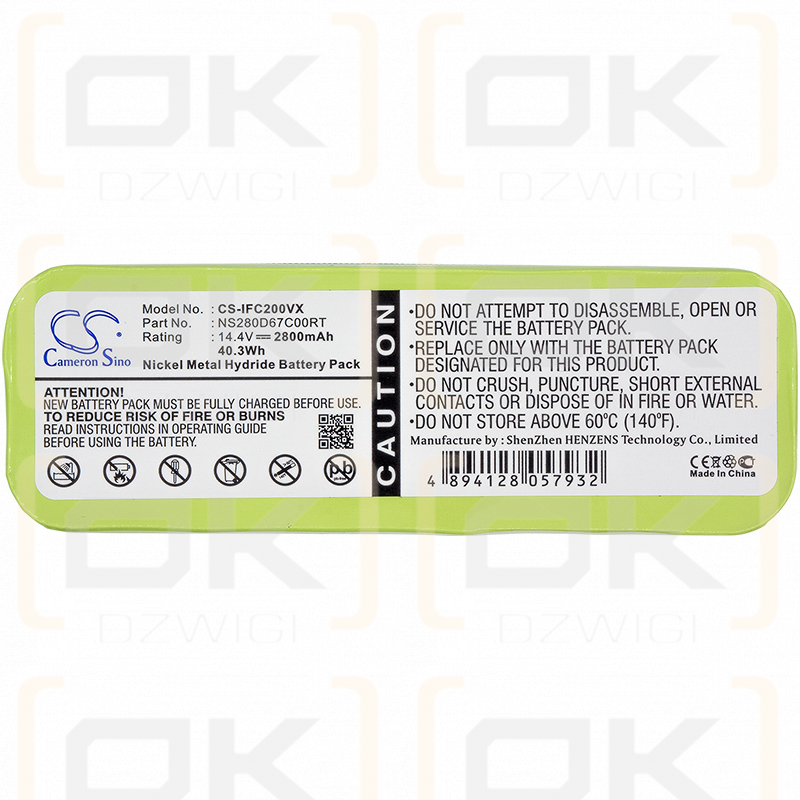 Infinuvo CleanMate QC2 / NS280D67C00RT 2800mAh Ni-MH 14.4V (Cameron Sino)