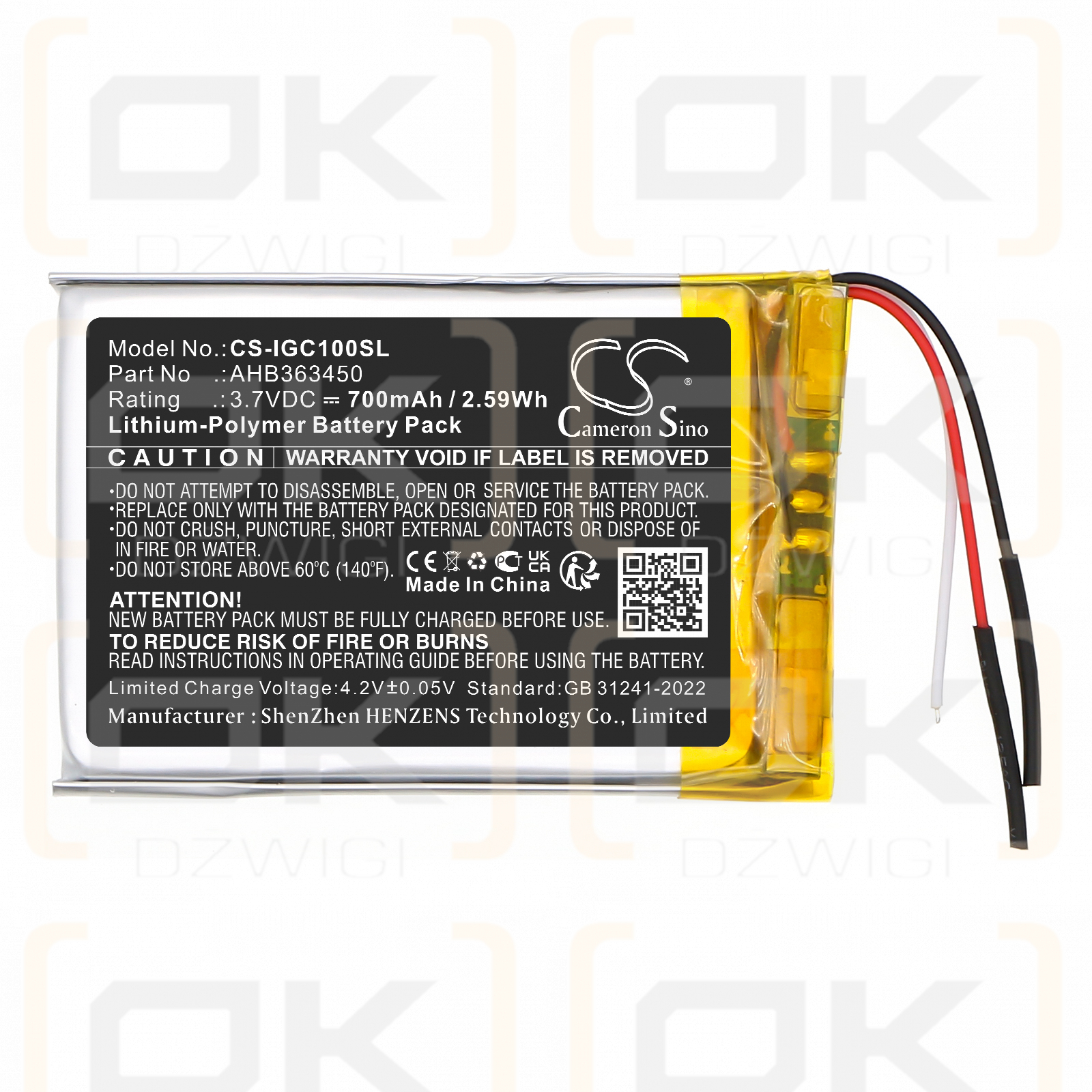 iGpsport BSC100S / AHB363450 700mAh Li-Polymer 3.7V (Cameron Sino)