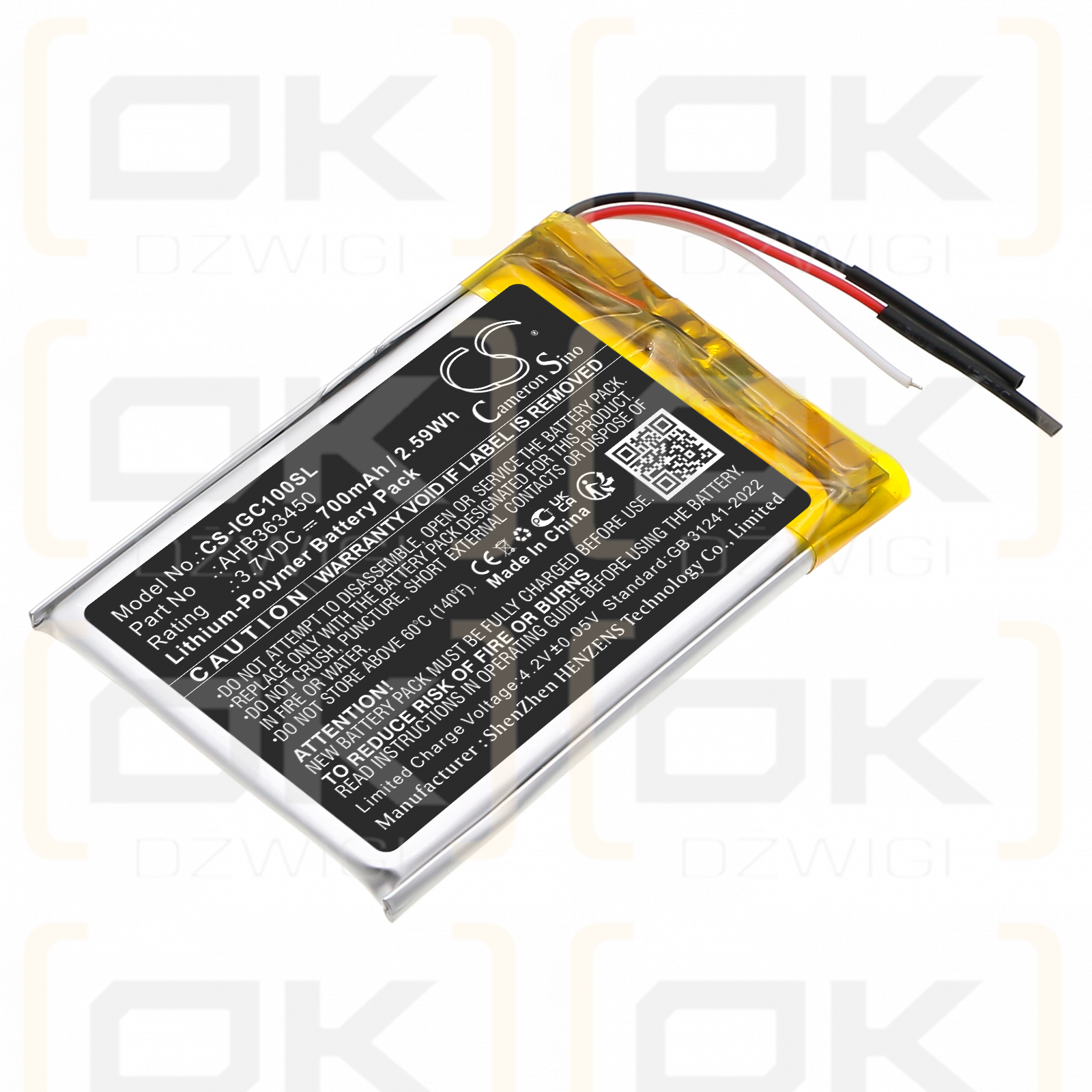 iGpsport BSC100S / AHB363450 700mAh Li-Polymer 3.7V (Cameron Sino)