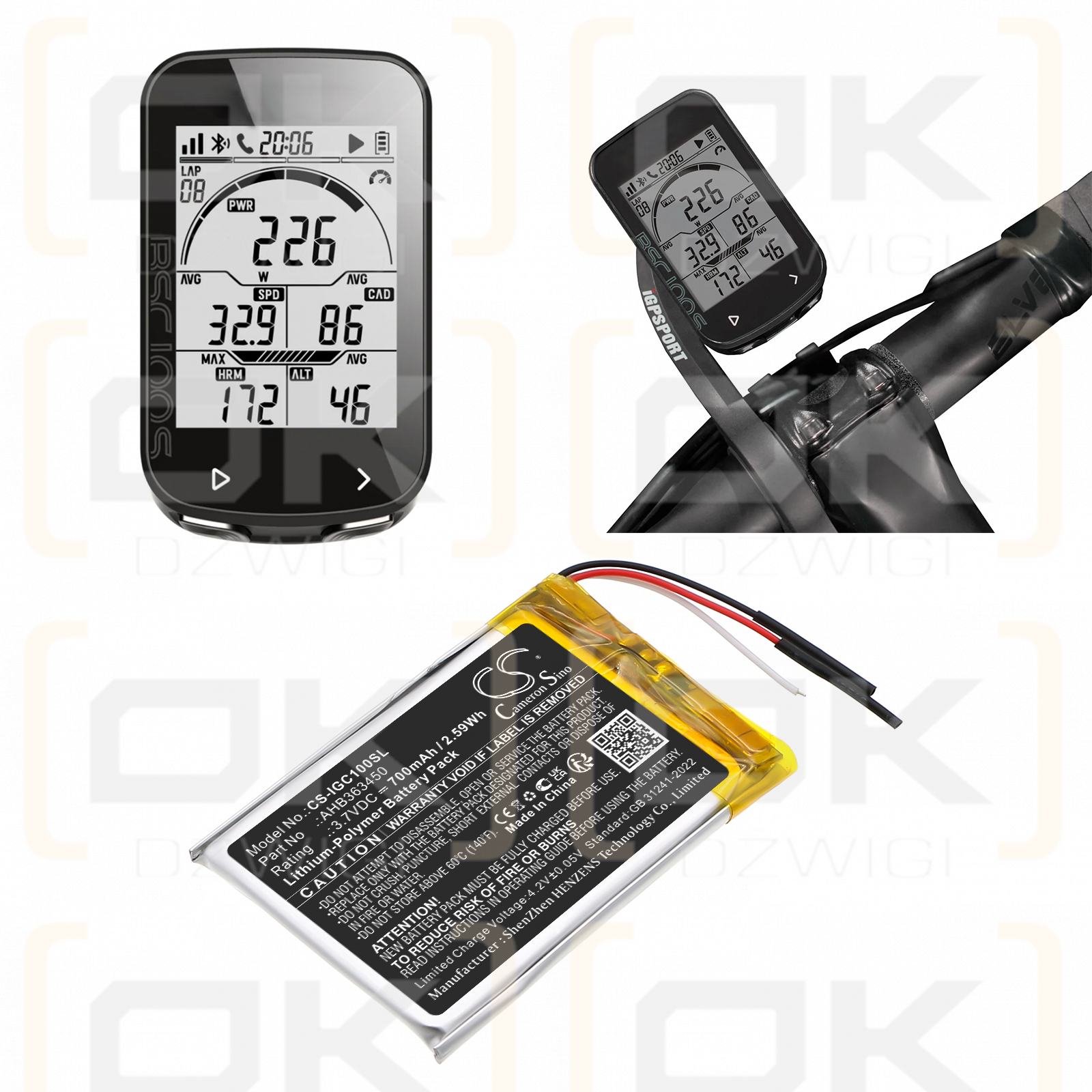 iGpsport BSC100S / AHB363450 700mAh Li-Polymer 3.7V (Cameron Sino)