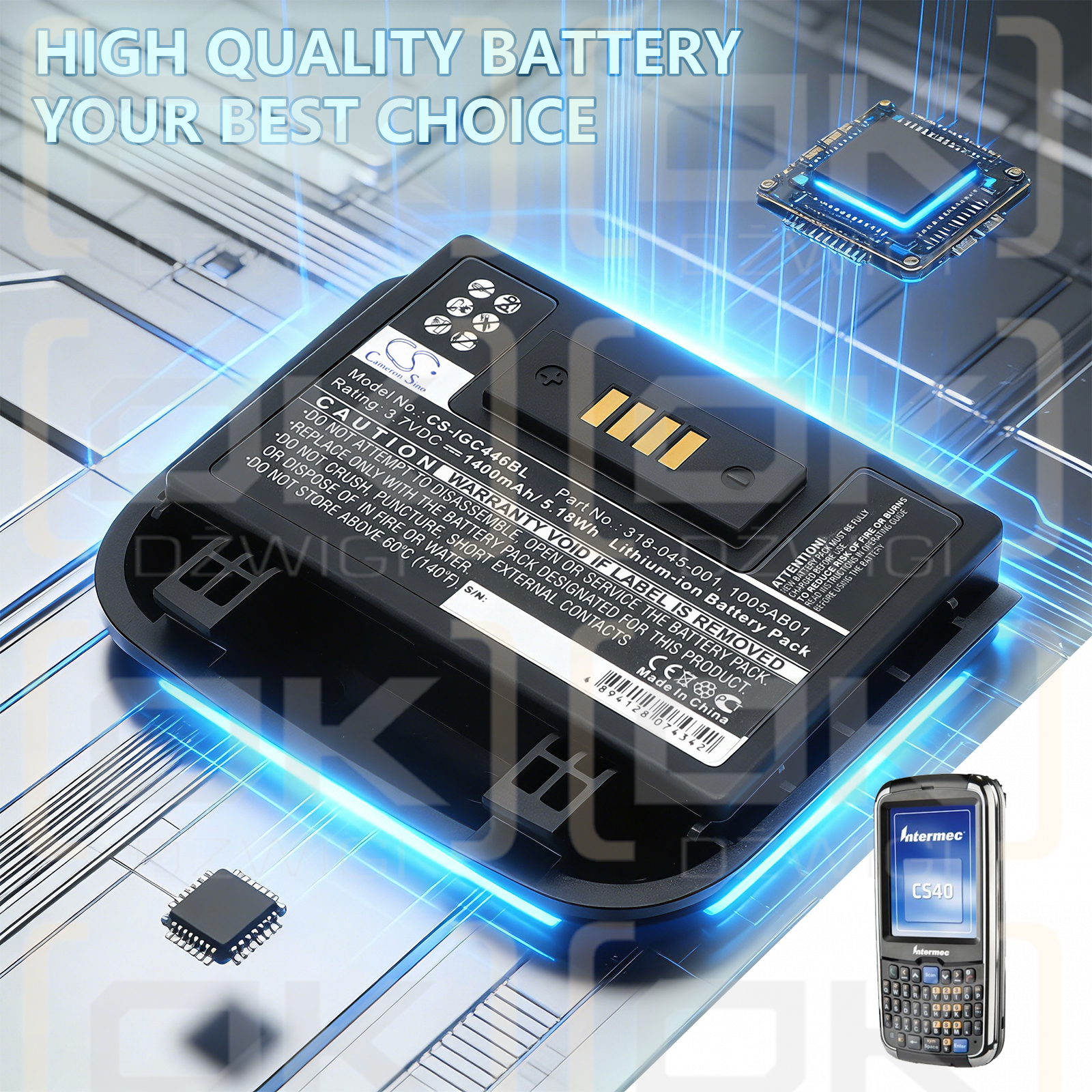 Intermec CS40 / 318-045-001 1400 mAh Li-Ion 3,7 V (Cameron Sino)