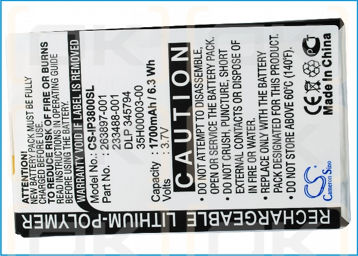 Bateria zamienna do HP iPAQ H3850 / 233488-001 1700 mAh Li-Polymer 3.7 V (Cameron Sino)