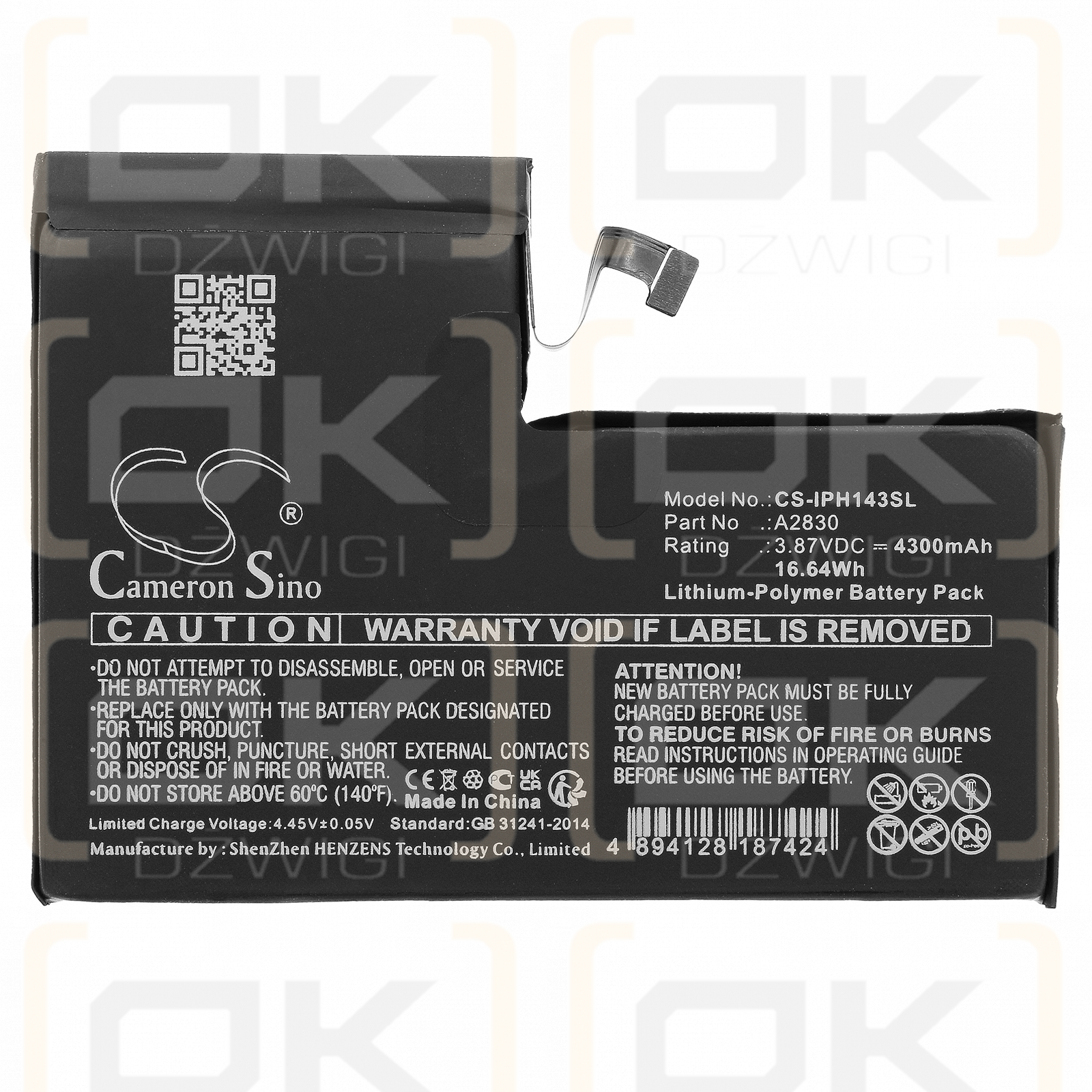 Apple iPhone 14 Pro Max / A2830 4300mAh Li-Polymer 3.87V (Cameron Sino)